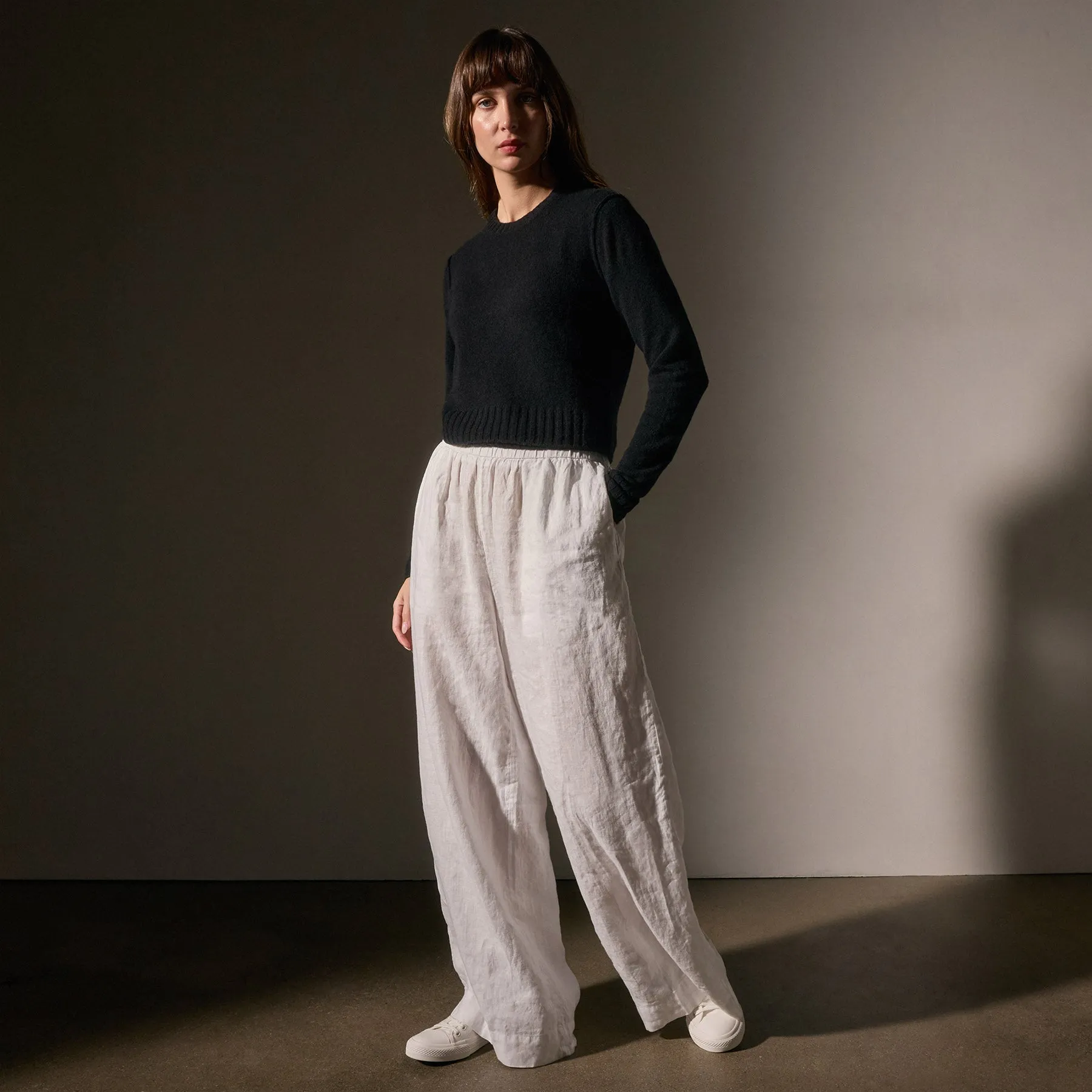 Soft Featherweight Cashmere Cropped Sweater - Black sold by James Perse product image thumbnail 4