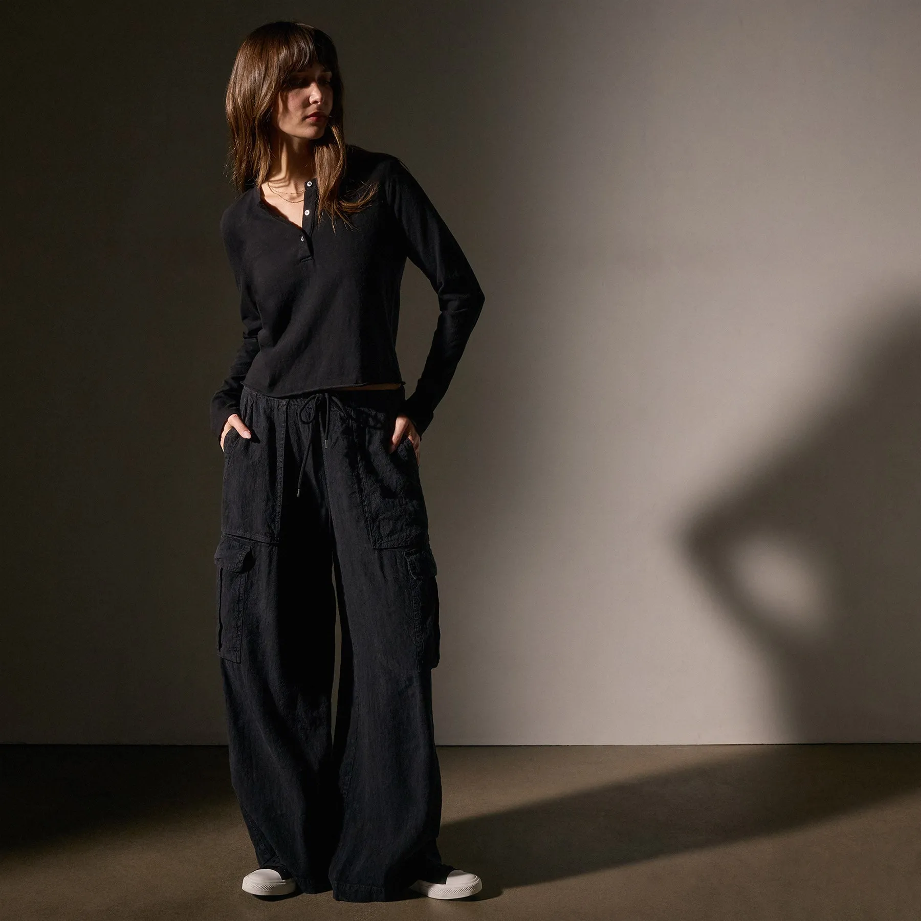 Slub Jersey Long Sleeve Henley - Black sold by James Perse product image thumbnail 4