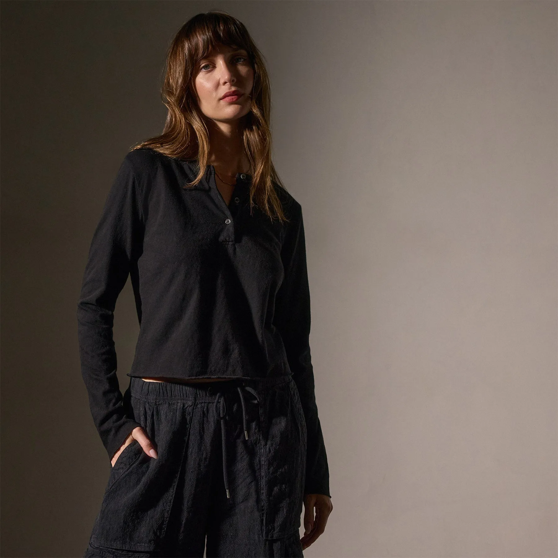 Slub Jersey Long Sleeve Henley - Black sold by James Perse product image thumbnail 2