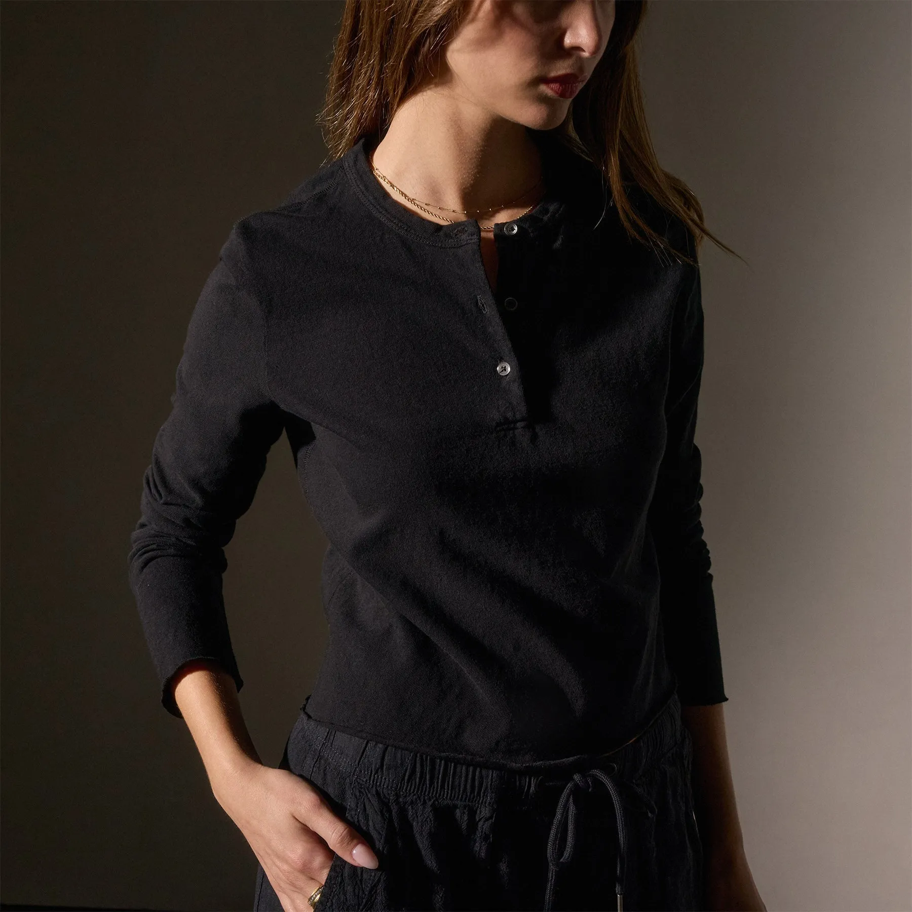 Slub Jersey Long Sleeve Henley - Black sold by James Perse