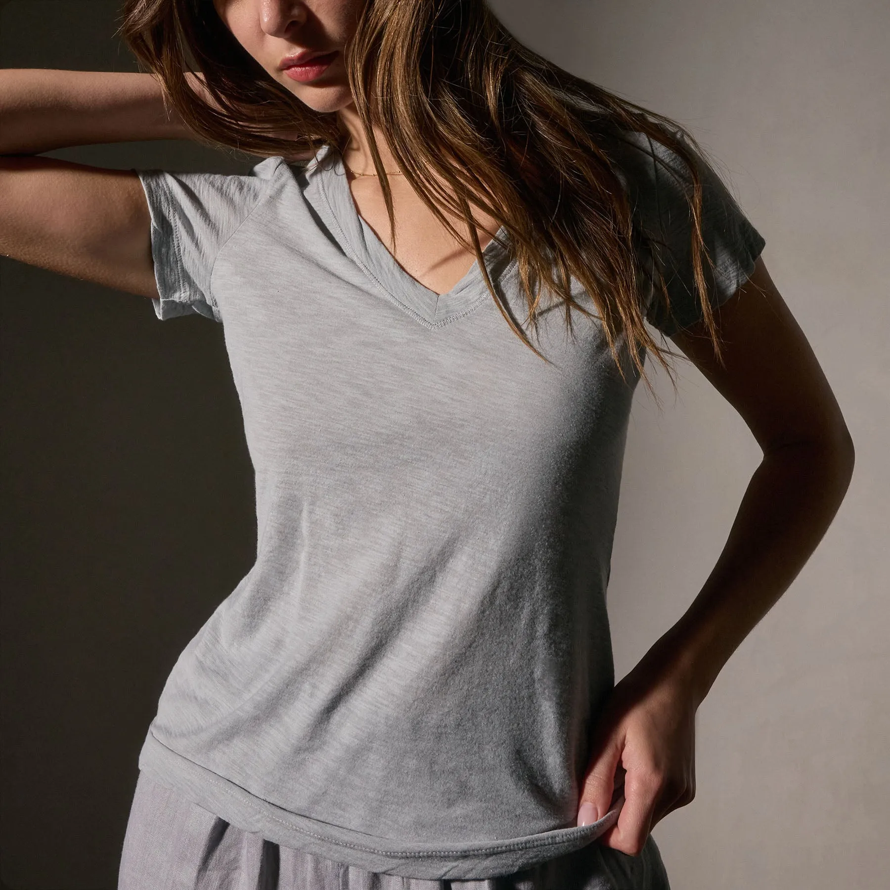 Sheer Slub Casual V Neck - Grey Sky sold by James Perse product image thumbnail 2