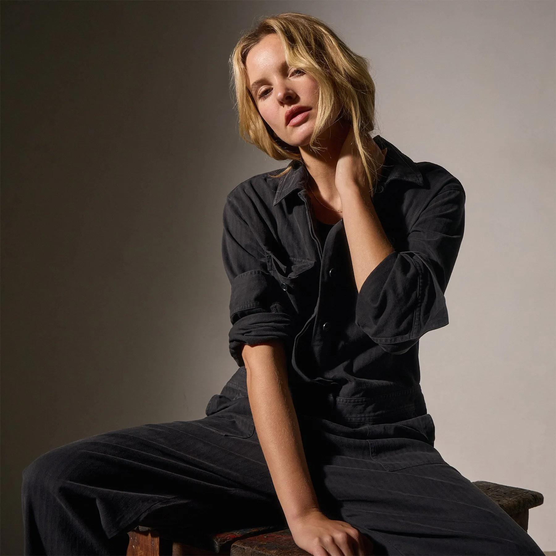 Stretch Herringbone Overalls - Black sold by James Perse product image thumbnail 2