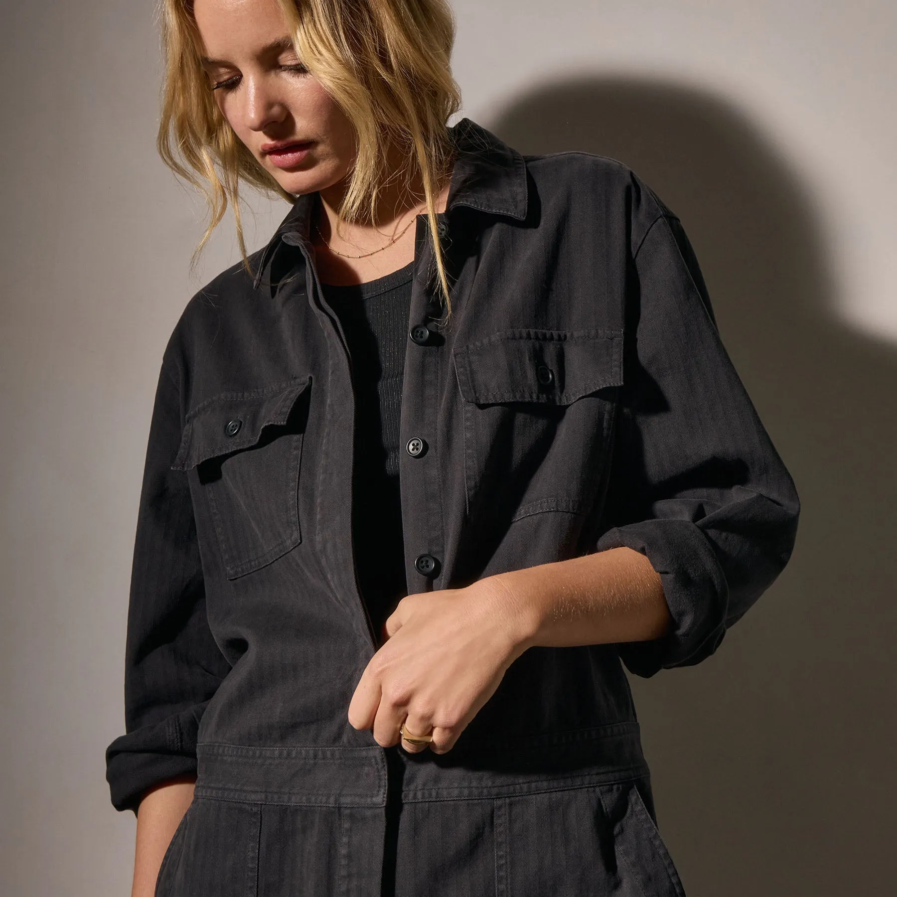 Stretch Herringbone Overalls - Black sold by James Perse product image thumbnail 3