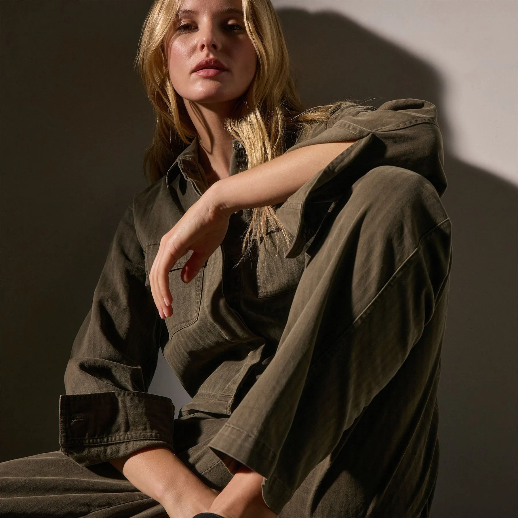 Stretch Herringbone Overalls - Army Green Pigment sold by James Perse product image thumbnail 2