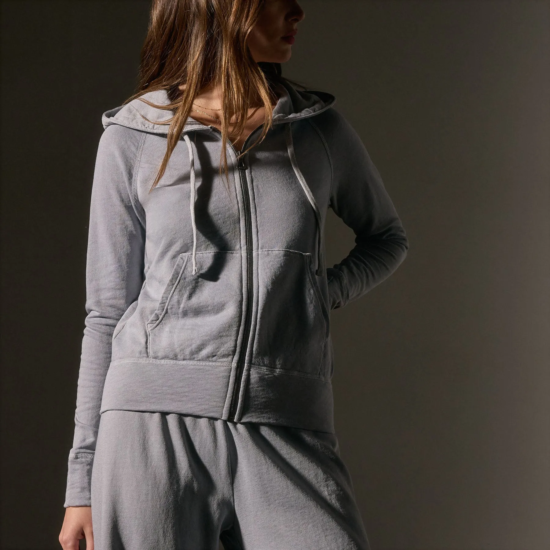 Vintage French Terry Zip Up Hoodie - Grey Sky Pigment sold by James Perse