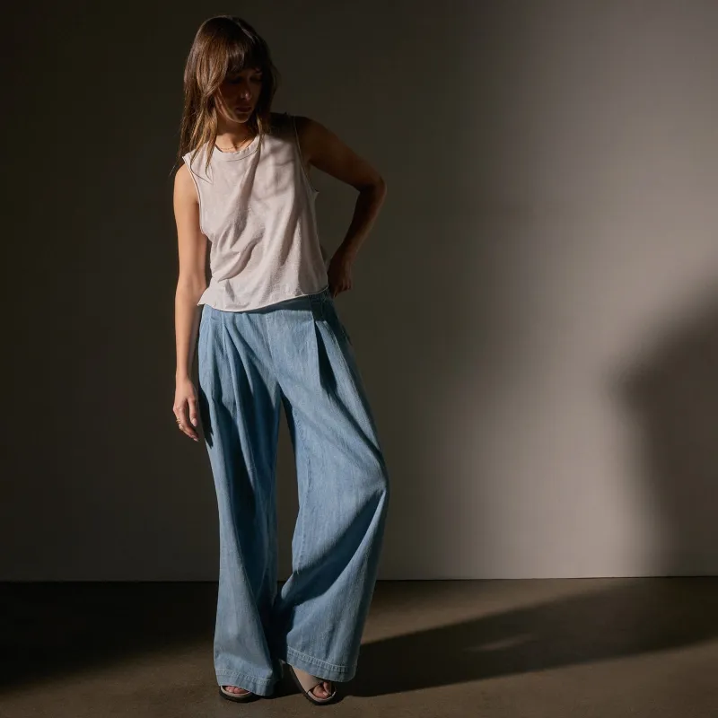 Pleated Denim Pant - Bleach Wash sold by James Perse