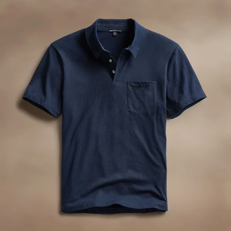 Cotton Linen Pocket Polo - Navy sold by James Perse