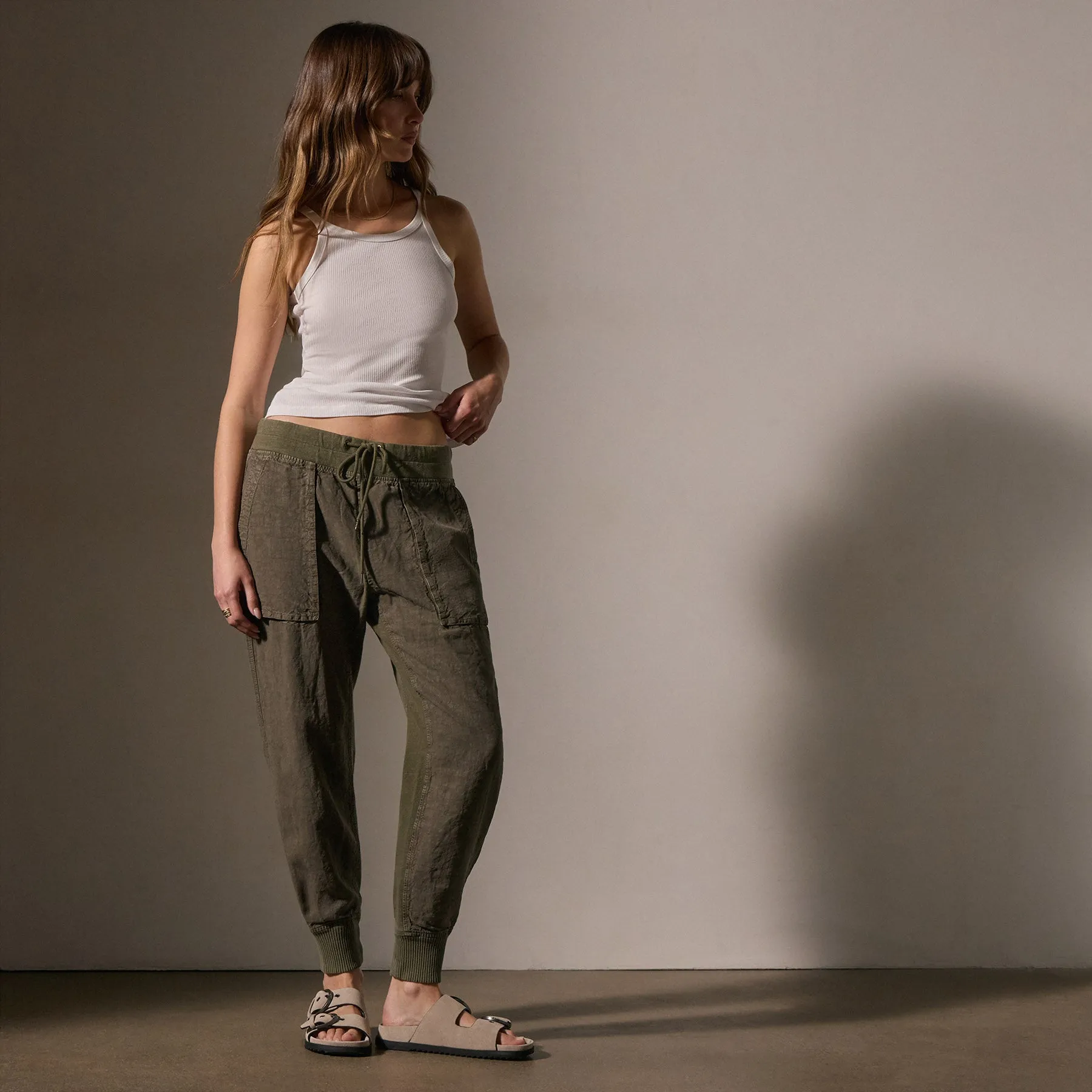 Linen Mixed Media Pant - Army Green sold by James Perse