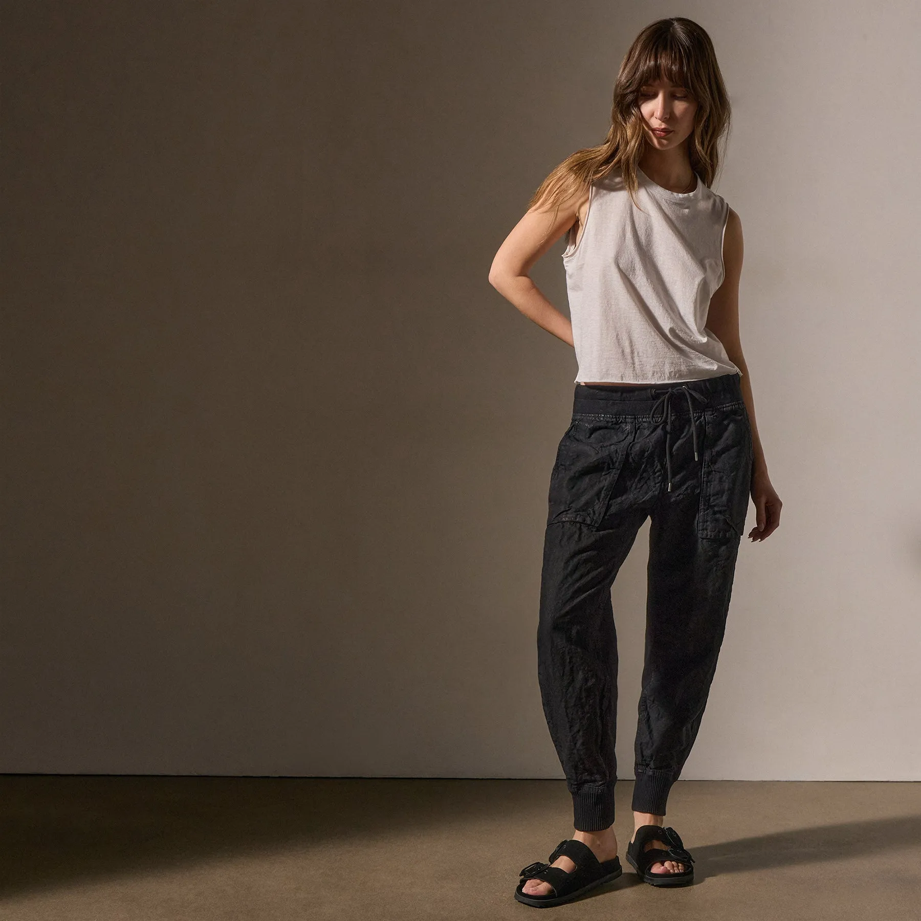 Linen Mixed Media Pant - Black sold by James Perse