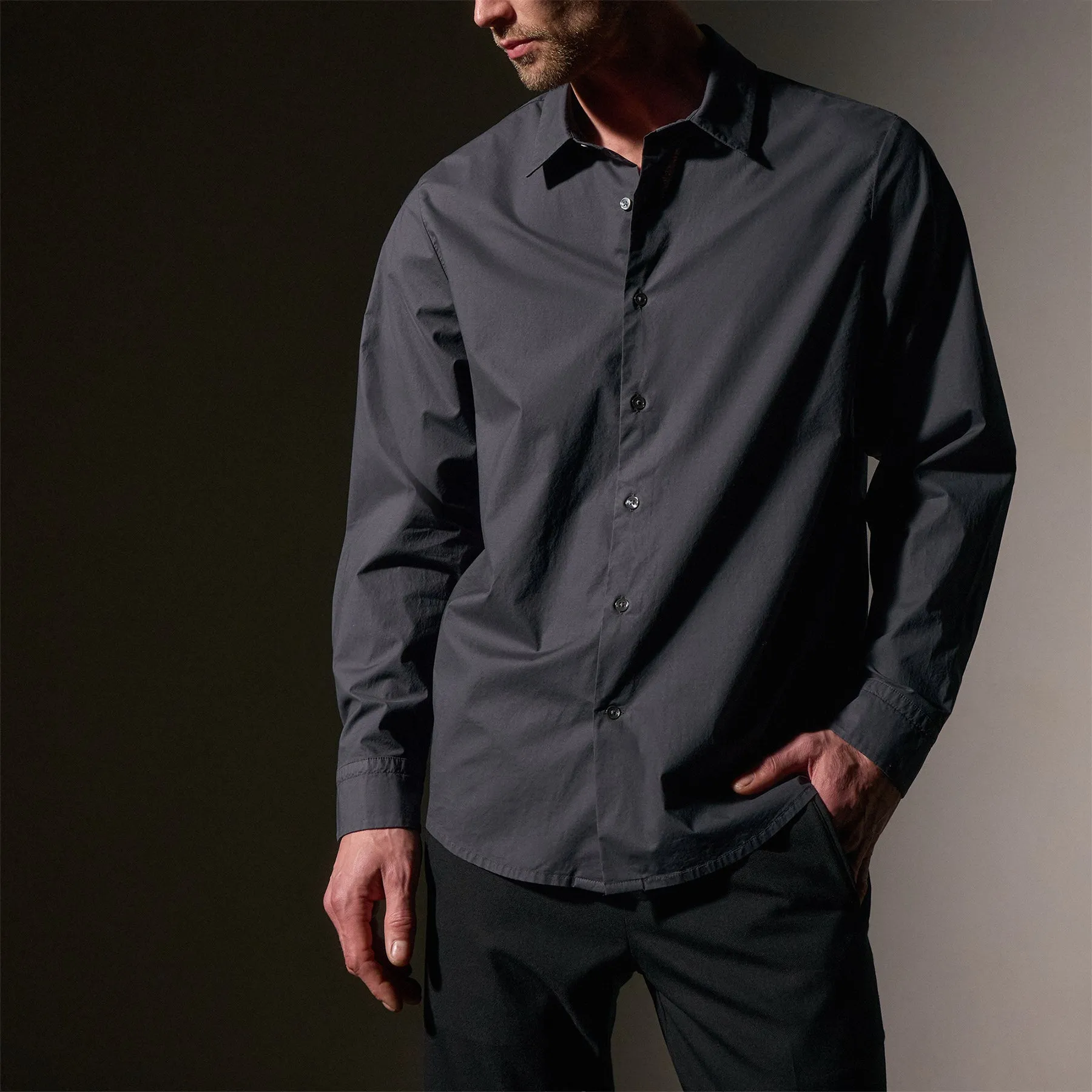 Stretch Poplin Shirt - Asphalt sold by James Perse product image thumbnail 2