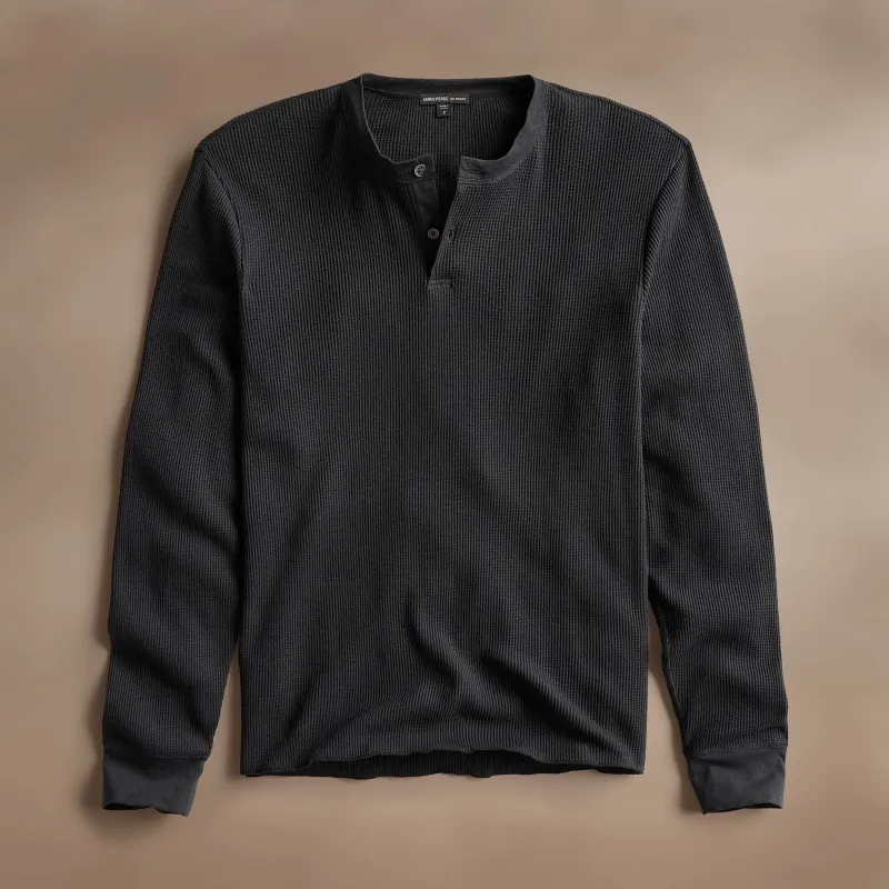 Cotton Linen Waffle Henley - Magma sold by James Perse