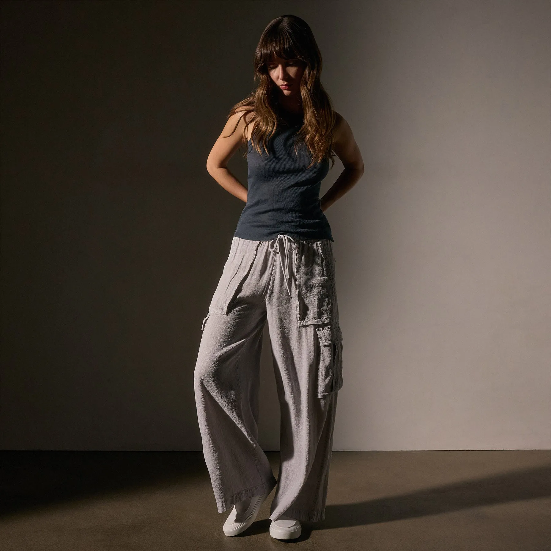 Wide Leg Linen Blend Cargo Pant - Nimbus Pigment sold by James Perse product image thumbnail 4