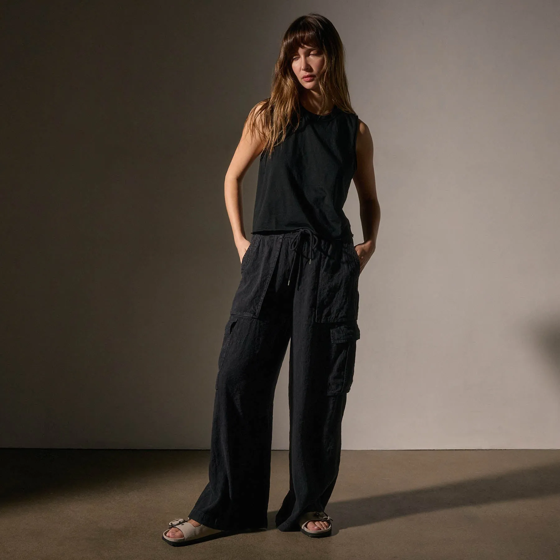 Wide Leg Linen Blend Cargo Pant - Black sold by James Perse product image thumbnail 2