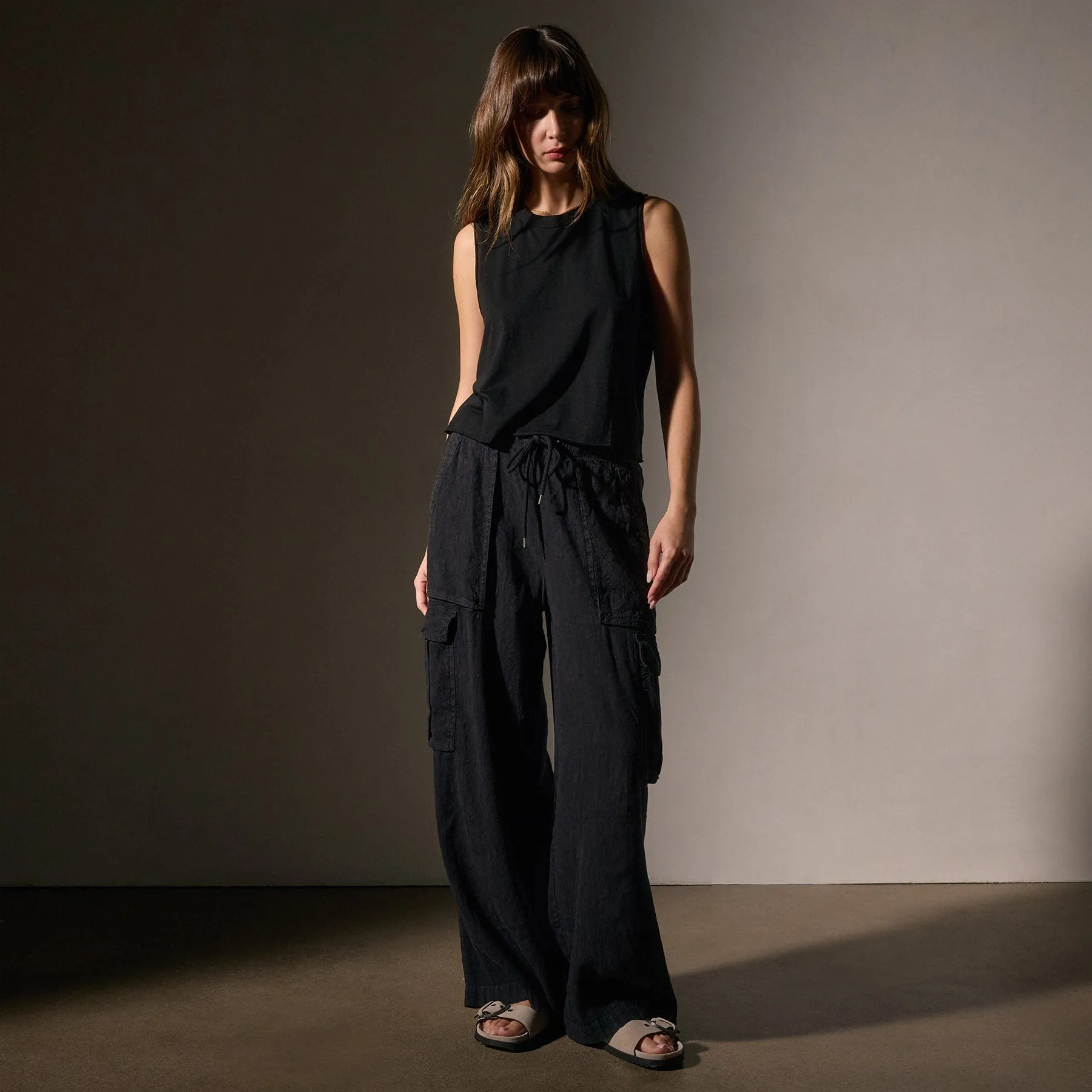 Wide Leg Linen Blend Cargo Pant - Black sold by James Perse