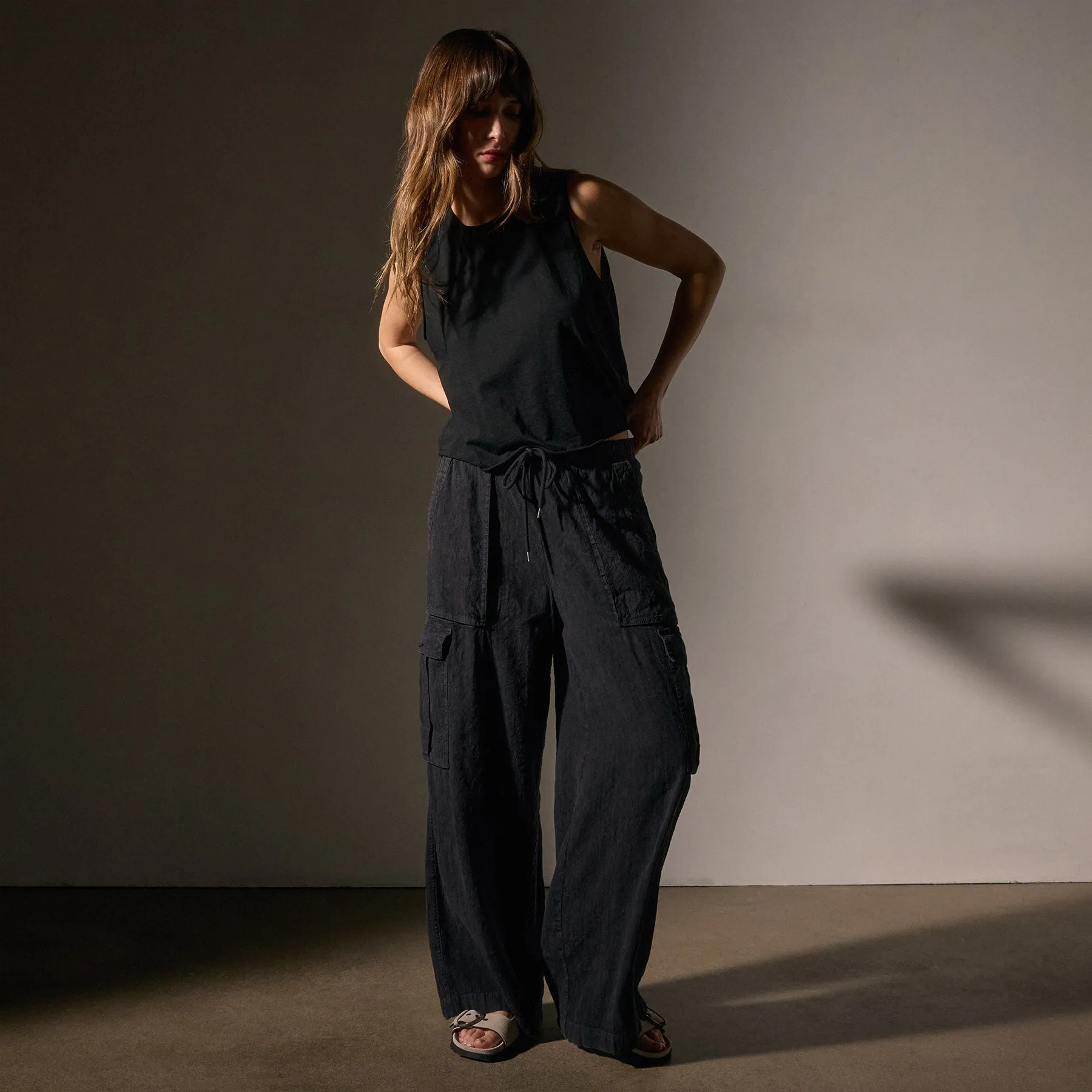 Wide Leg Linen Blend Cargo Pant - Black sold by James Perse product image thumbnail 3