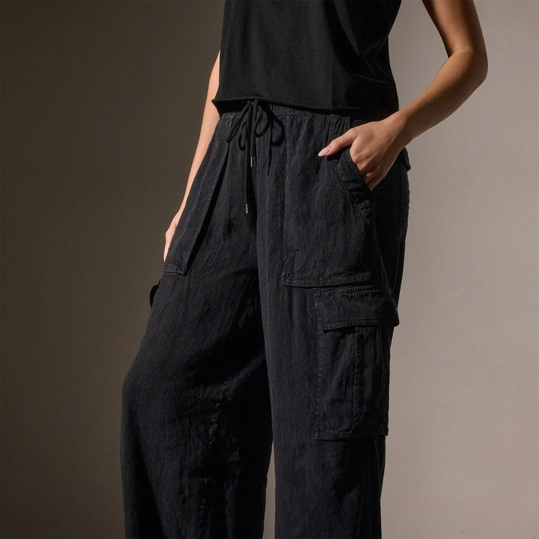 Wide Leg Linen Blend Cargo Pant - Black sold by James Perse product image thumbnail 5