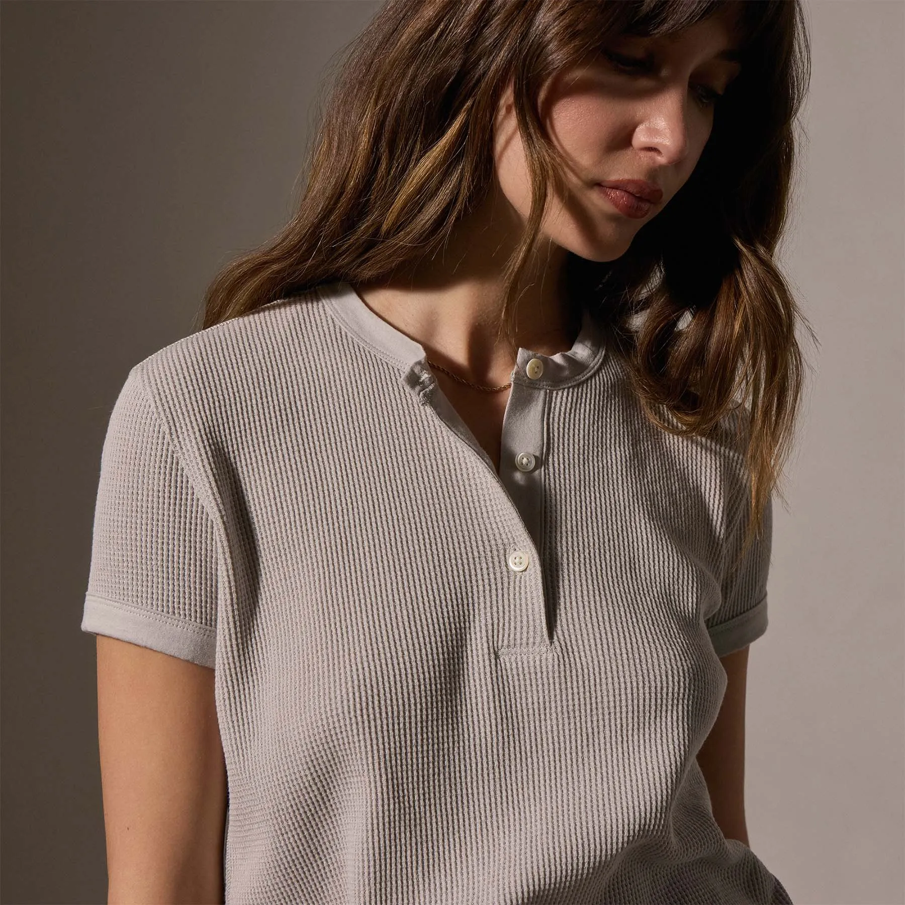 Cotton Linen Waffle Henley - Salt sold by James Perse product image thumbnail 2