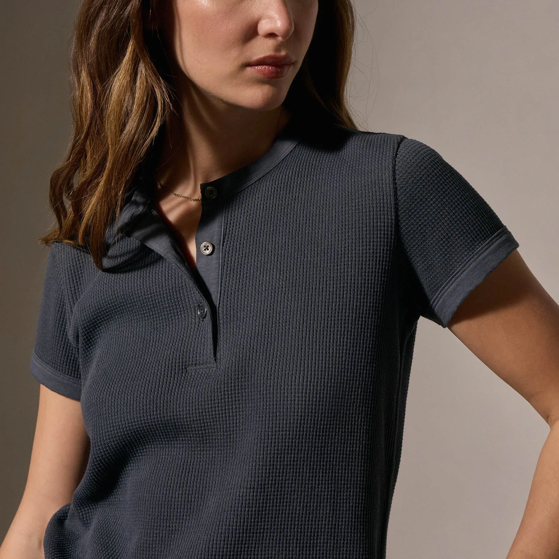 Cotton Linen Waffle Henley - Asphalt sold by James Perse product image thumbnail 2