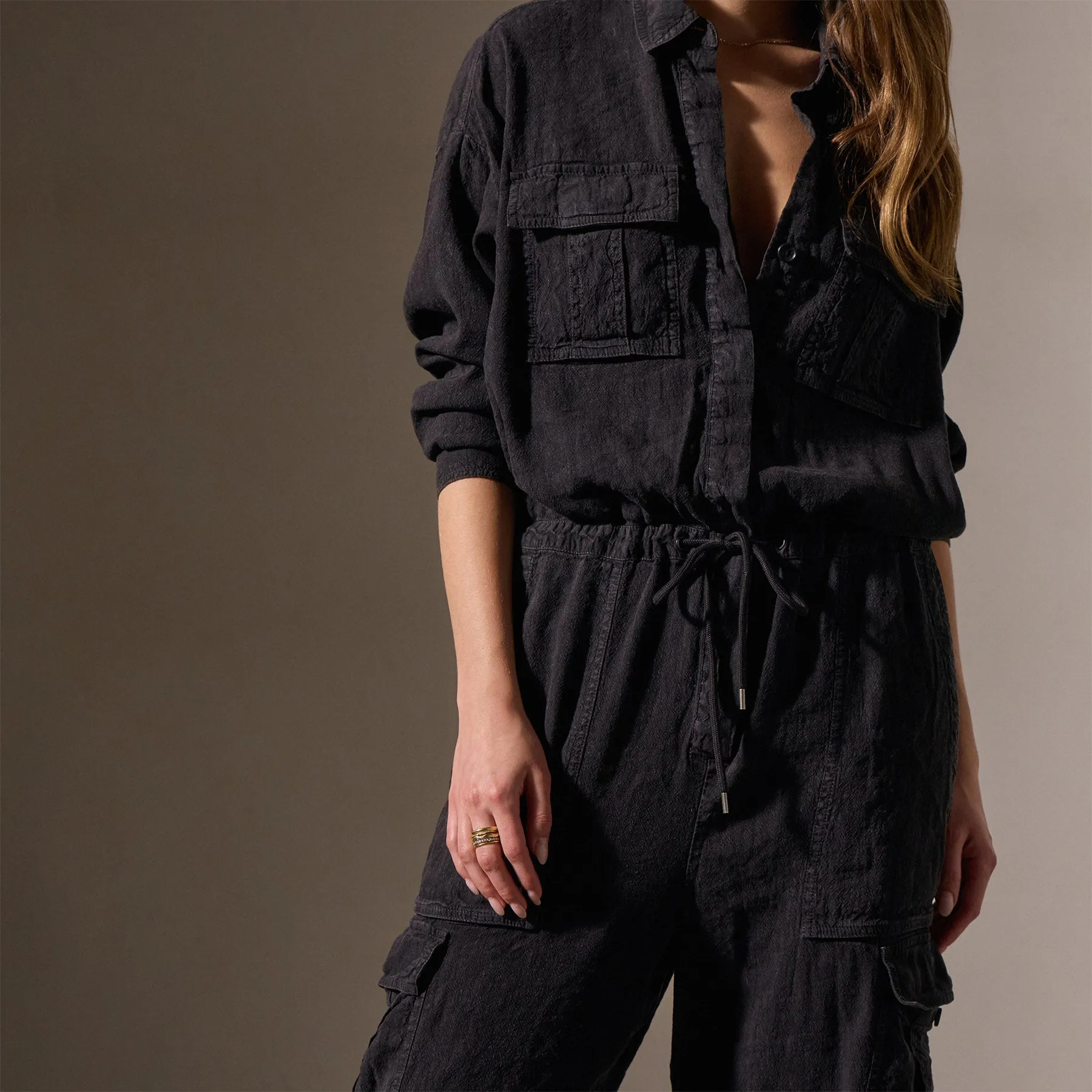 Textured Linen Viscose Jumpsuit - Black sold by James Perse product image thumbnail 2