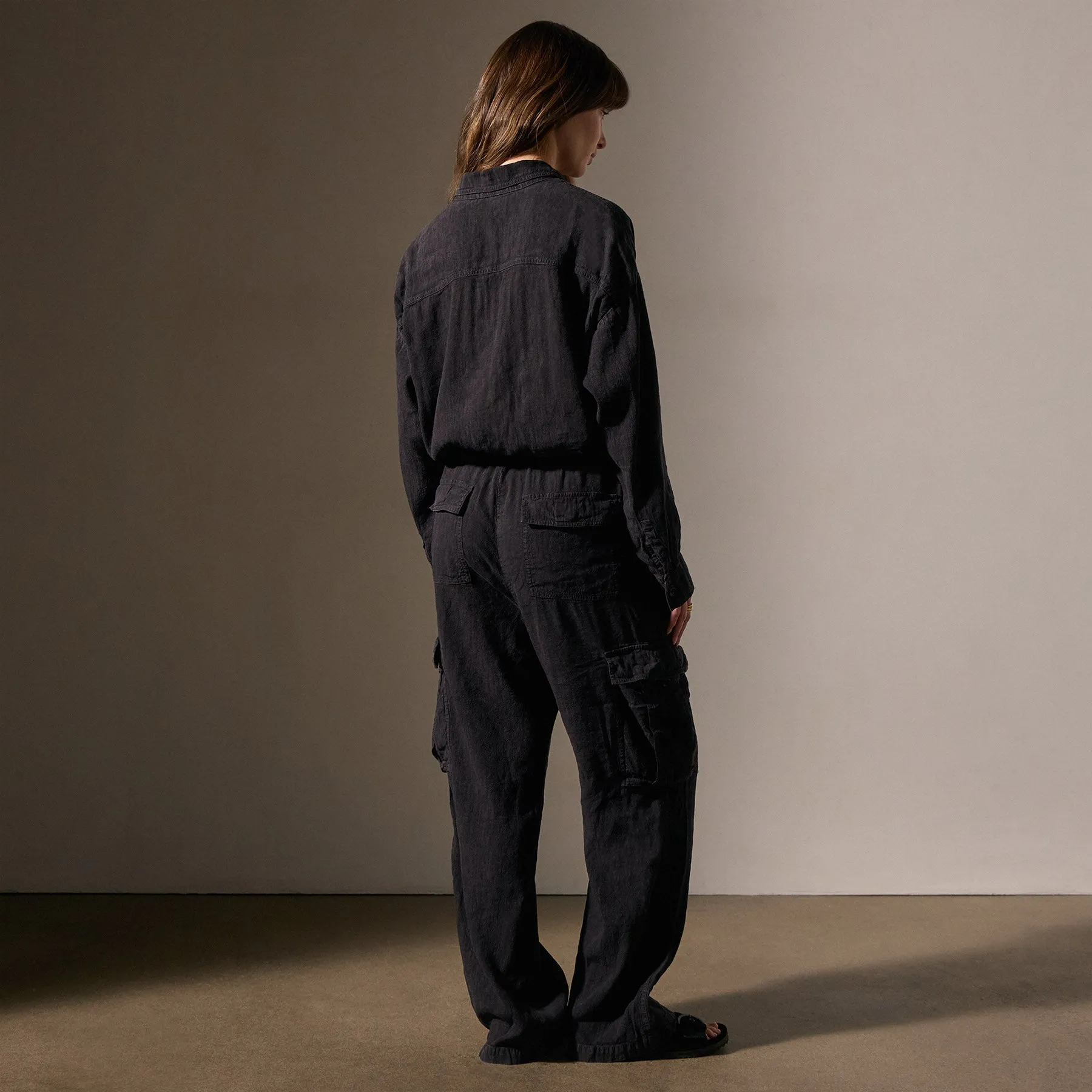 Textured Linen Viscose Jumpsuit - Black sold by James Perse product image thumbnail 3