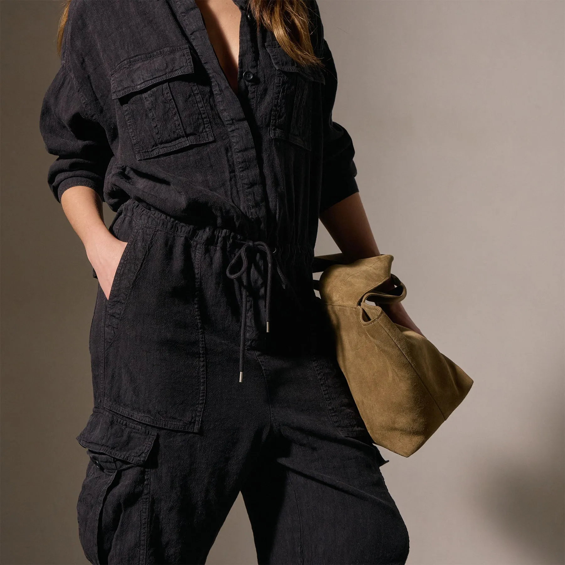 Textured Linen Viscose Jumpsuit - Black sold by James Perse product image thumbnail 4
