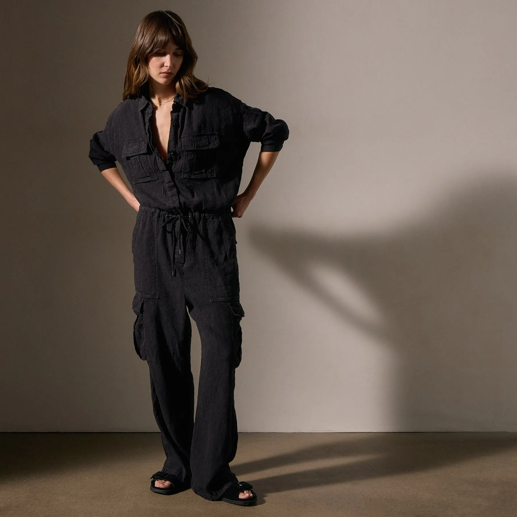 Textured Linen Viscose Jumpsuit - Black sold by James Perse product image thumbnail 5