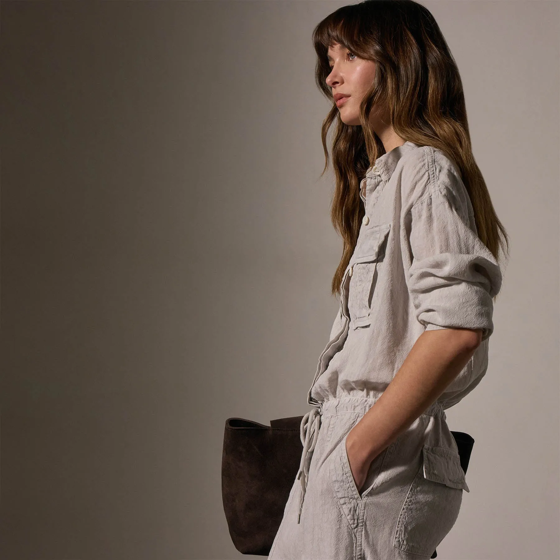 Textured Linen Viscose Jumpsuit - Nimbus Pigment sold by James Perse product image thumbnail 5