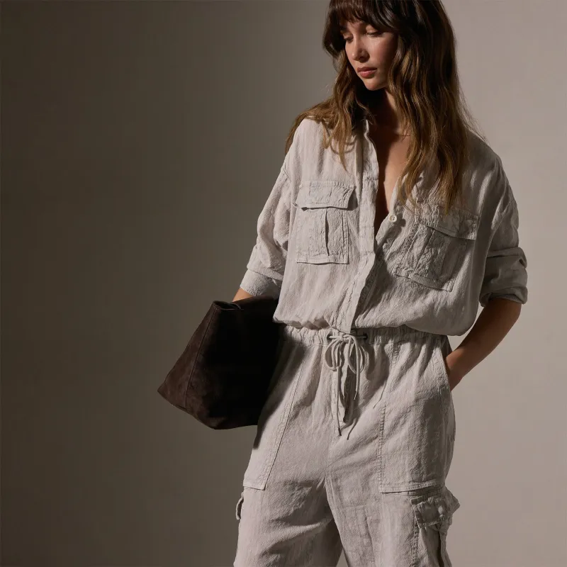 Textured Linen Viscose Jumpsuit - Nimbus Pigment sold by James Perse