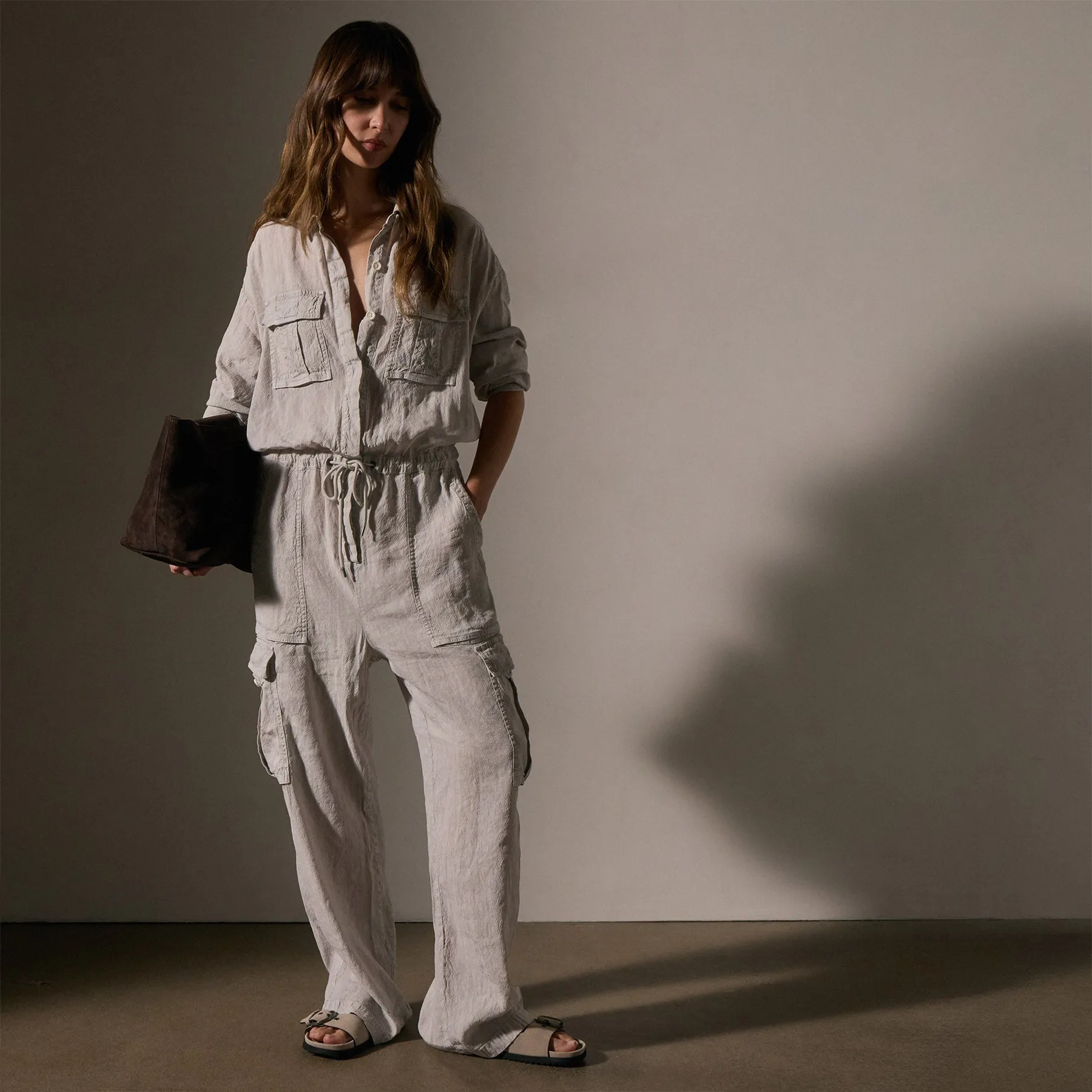 Textured Linen Viscose Jumpsuit - Nimbus Pigment sold by James Perse product image thumbnail 2