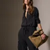 Linen Blend Cargo Jumpsuit - Black sold by James Perse
