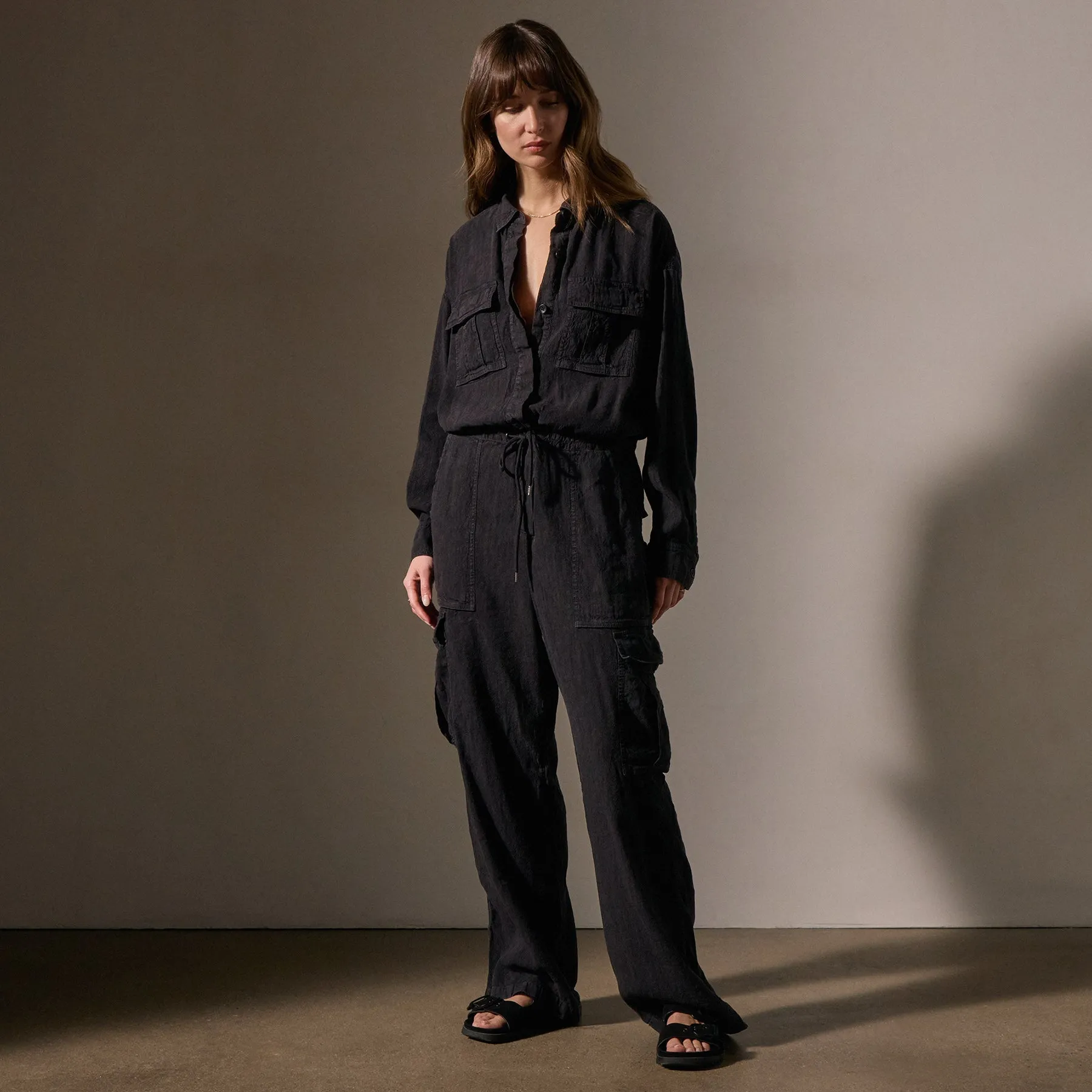 Linen Blend Cargo Jumpsuit - Black sold by James Perse product image thumbnail 3