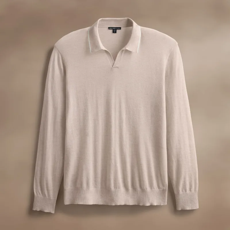 Ultrafine Cashmere Tipped Open Polo - Balsa/Ivory sold by James Perse