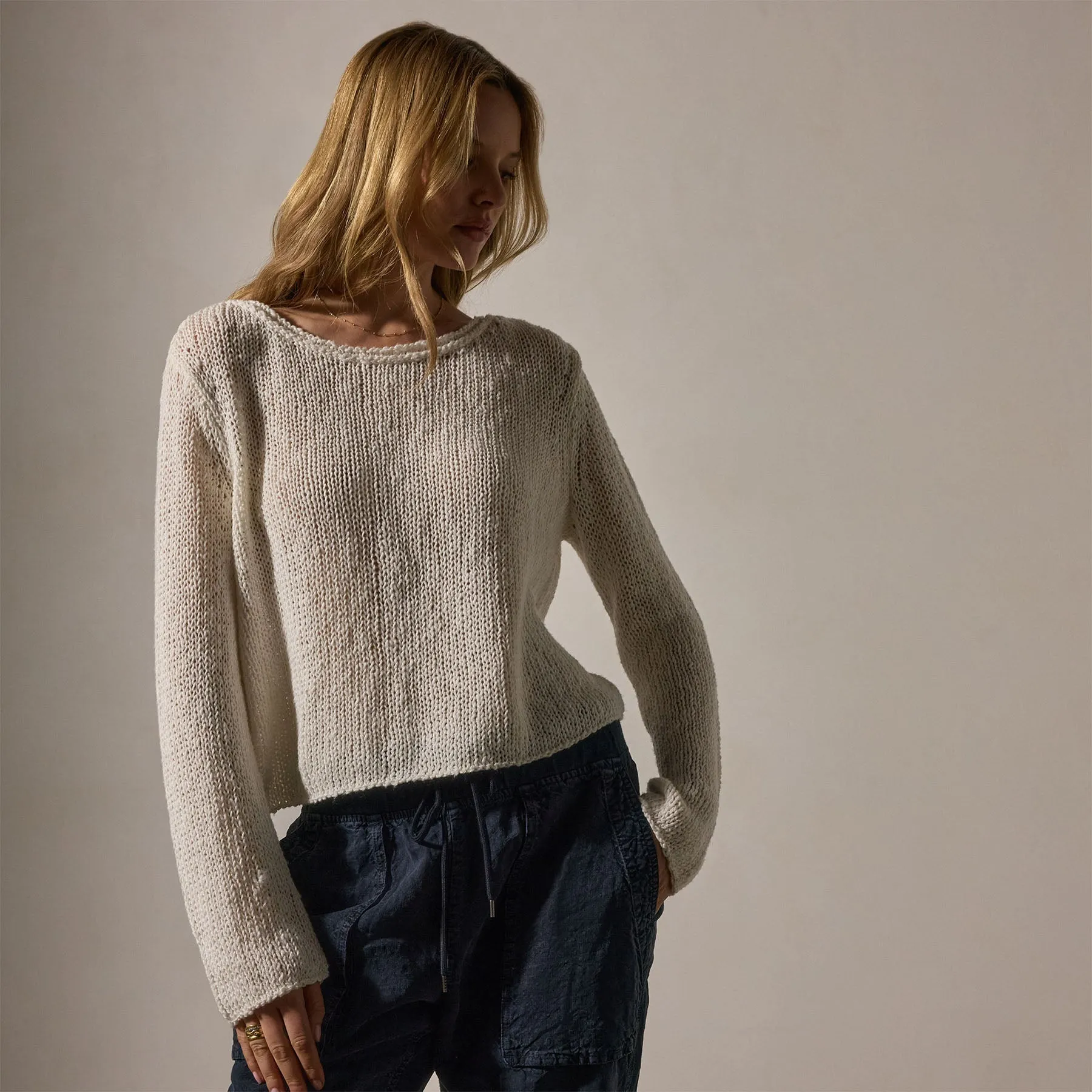 Cotton Linen Open Knit Pullover - White sold by James Perse product image thumbnail 2