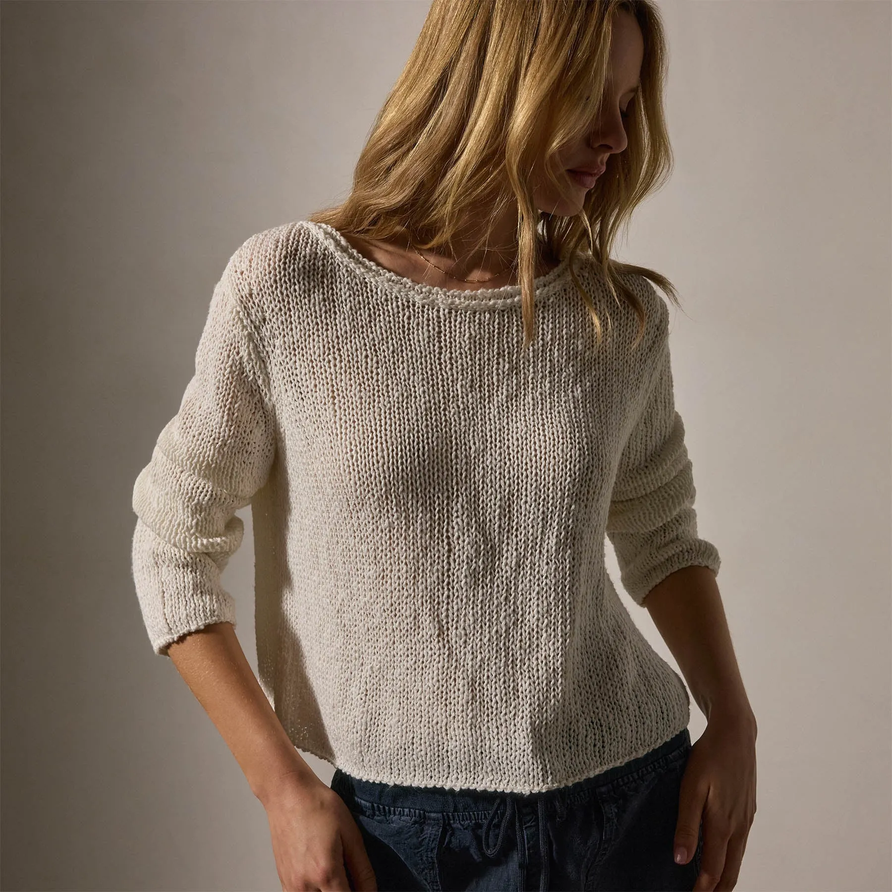 Cotton Linen Open Knit Pullover - White sold by James Perse