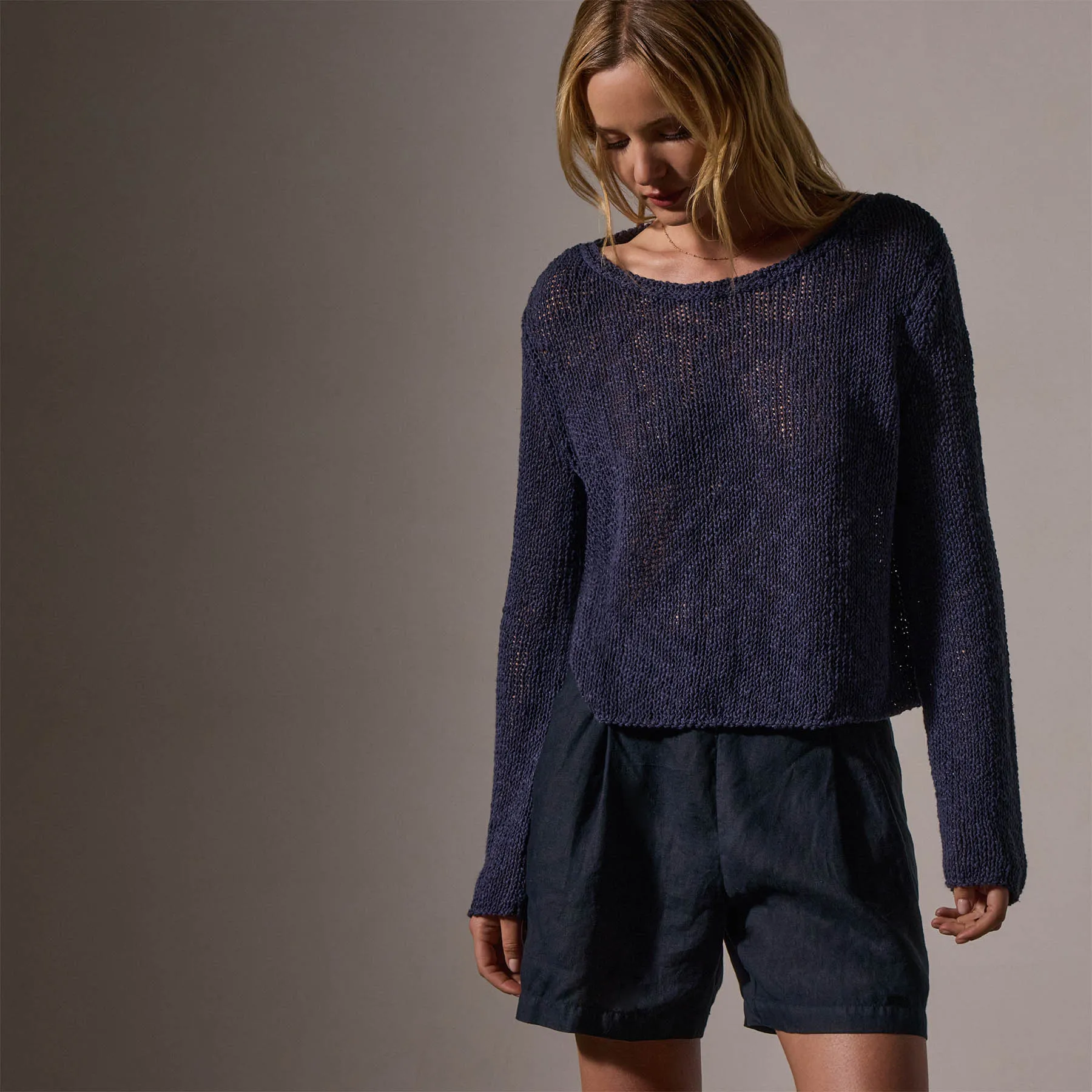 Cotton Linen Open Knit Pullover - Faded Navy sold by James Perse product image thumbnail 3