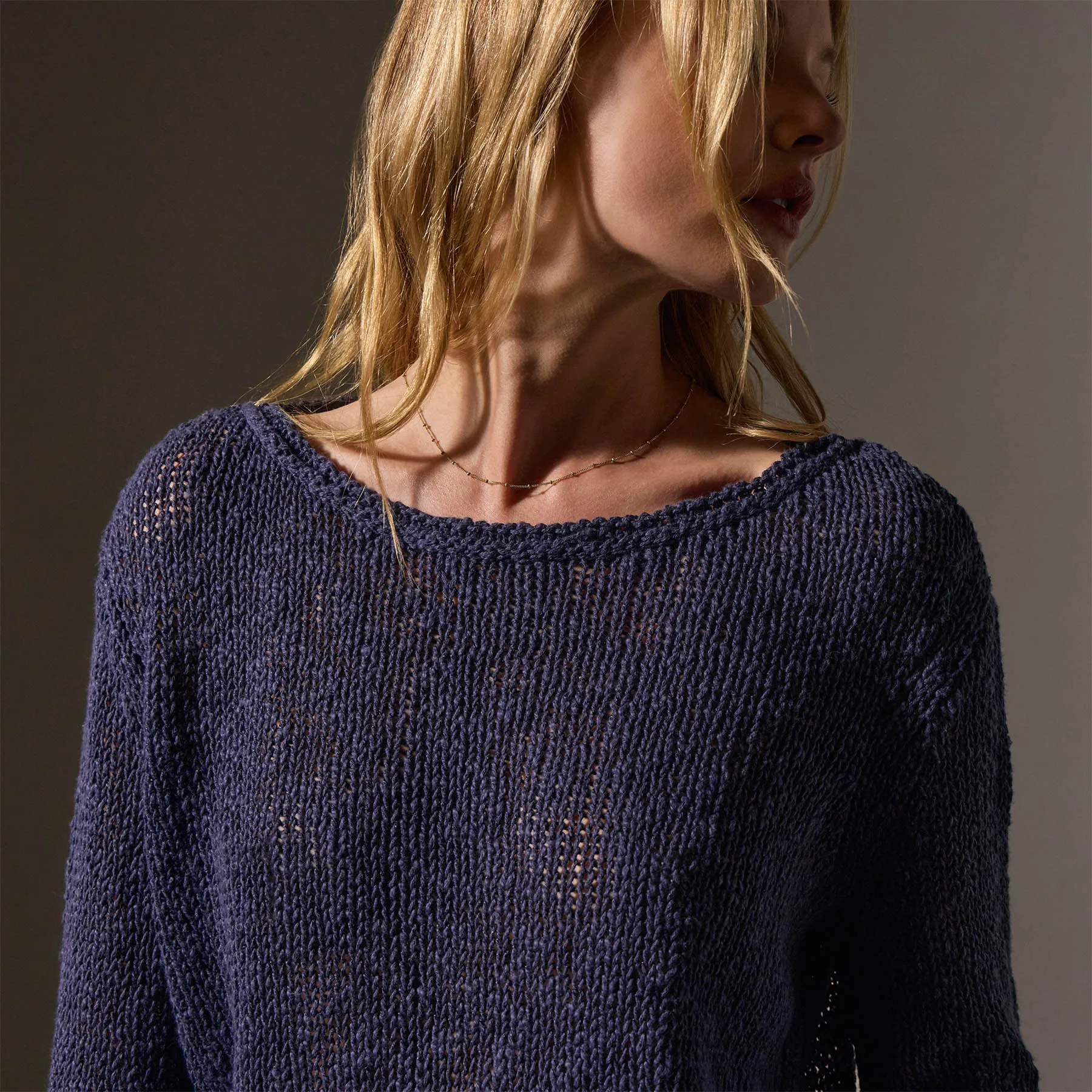 Cotton Linen Open Knit Pullover - Faded Navy sold by James Perse product image thumbnail 5