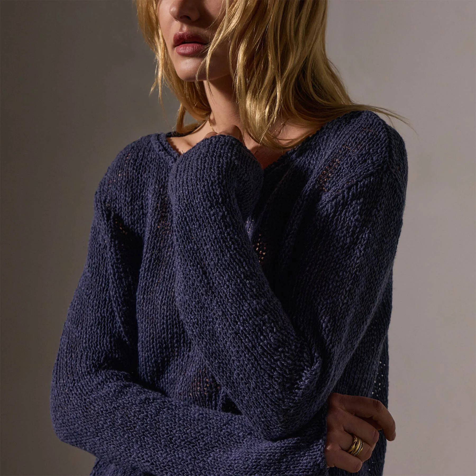 Cotton Linen Open Knit Pullover - Faded Navy sold by James Perse product image thumbnail 2