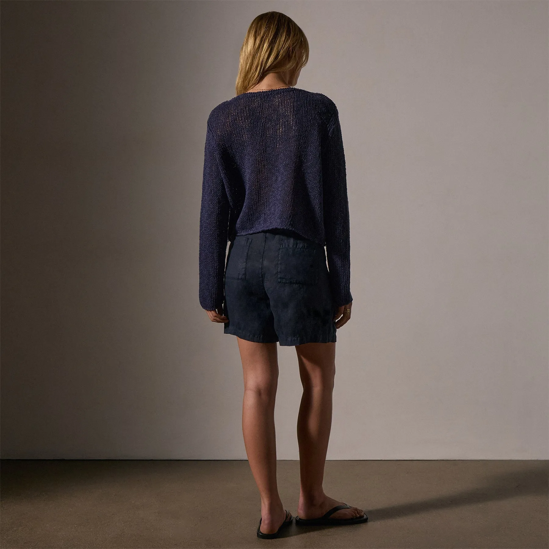 Cotton Linen Open Knit Pullover - Faded Navy sold by James Perse