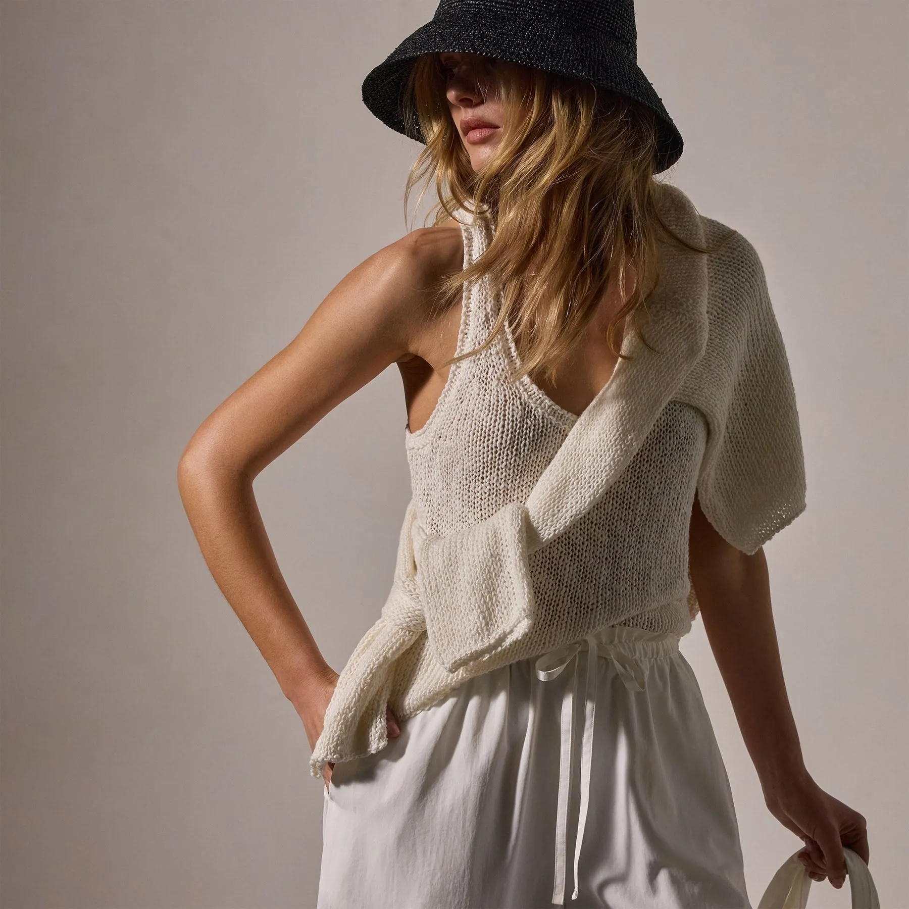 Cotton Linen Knit Tank - White sold by James Perse