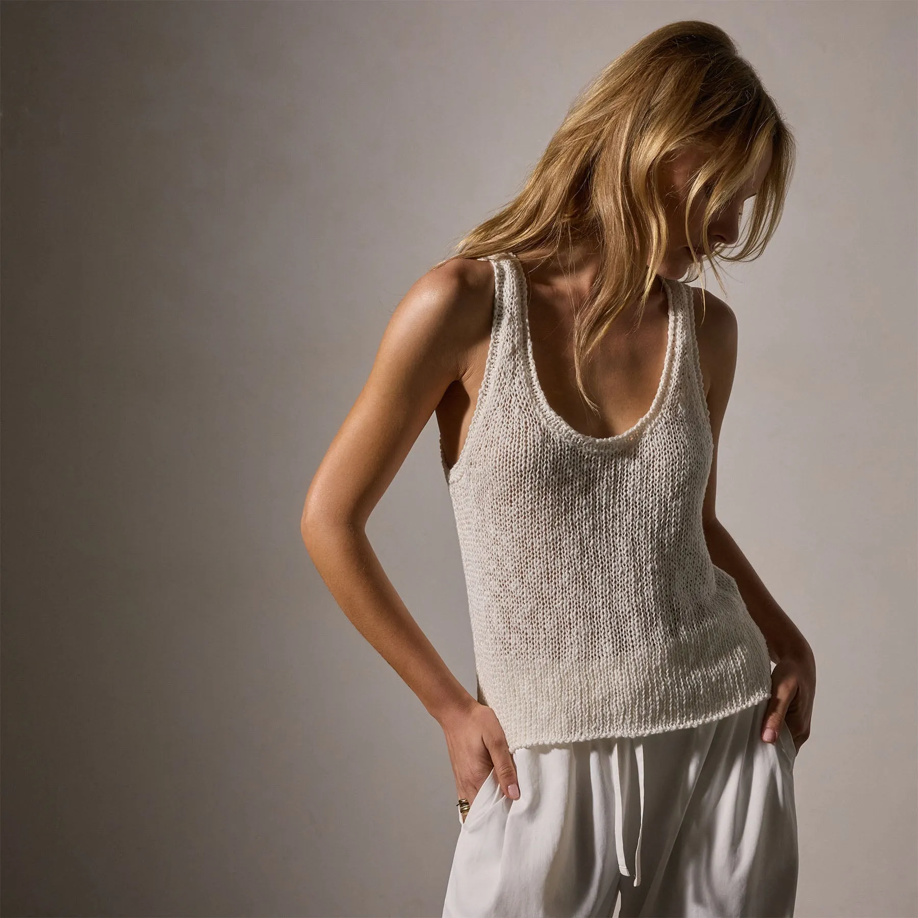 Cotton Linen Knit Tank - White sold by James Perse product image thumbnail 2