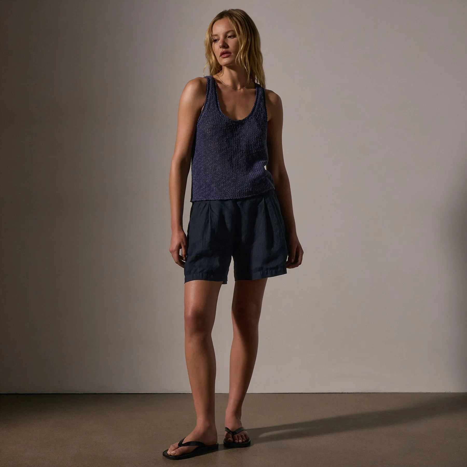 Cotton Linen Knit Tank - Faded Navy sold by James Perse