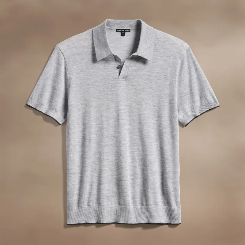 Ultrafine Cashmere Tipped Polo - Light Heather Grey/Coal sold by James Perse