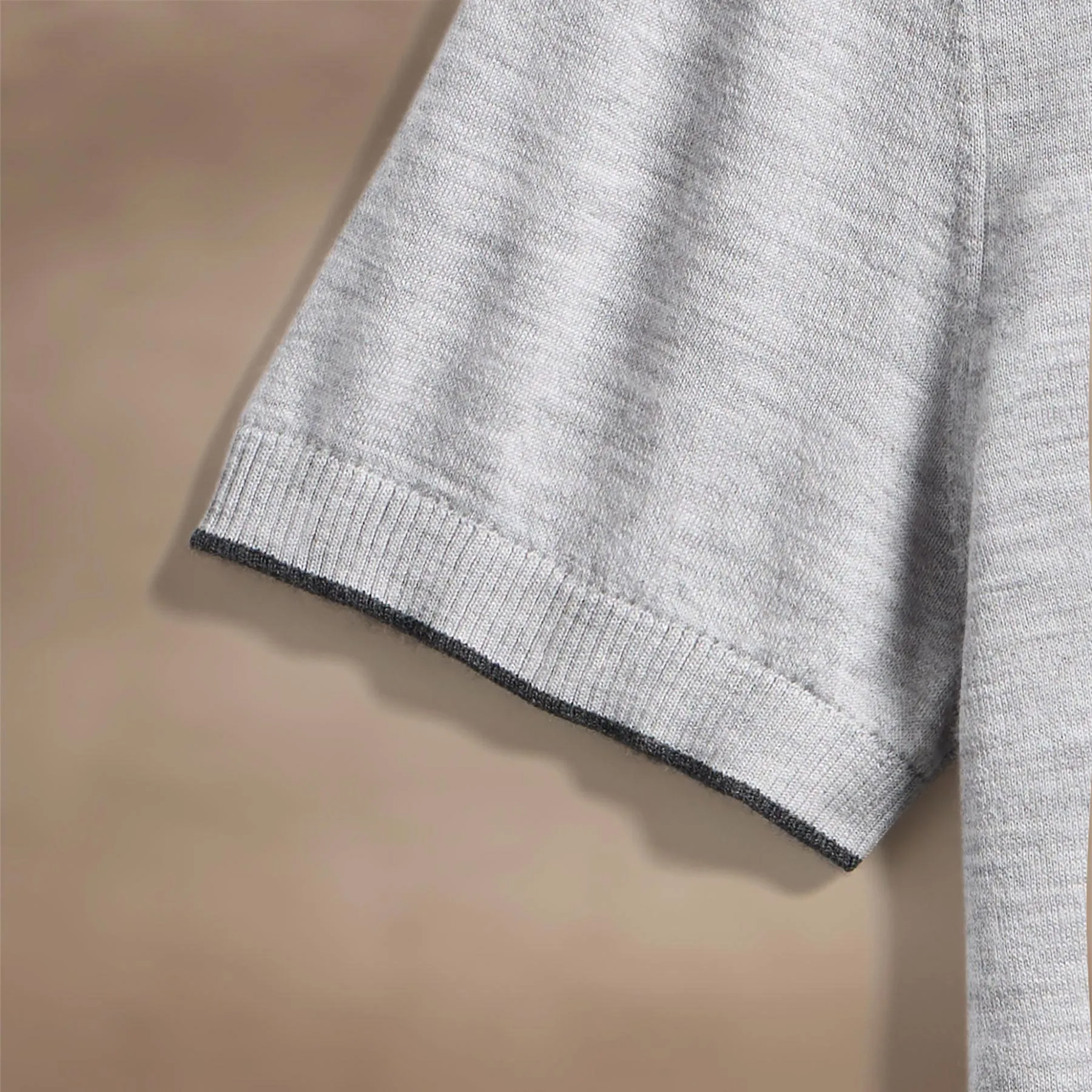 Ultrafine Cashmere Tipped Polo - Light Heather Grey/Coal sold by James Perse product image thumbnail 3