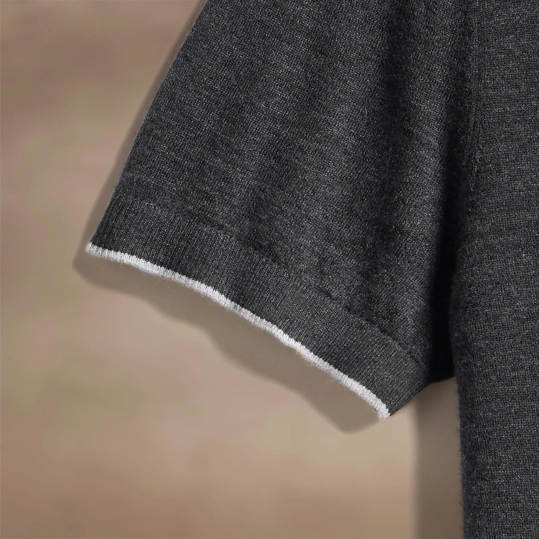 Ultrafine Cashmere Tipped Polo - Coal/Light Heather Grey sold by James Perse product image thumbnail 2