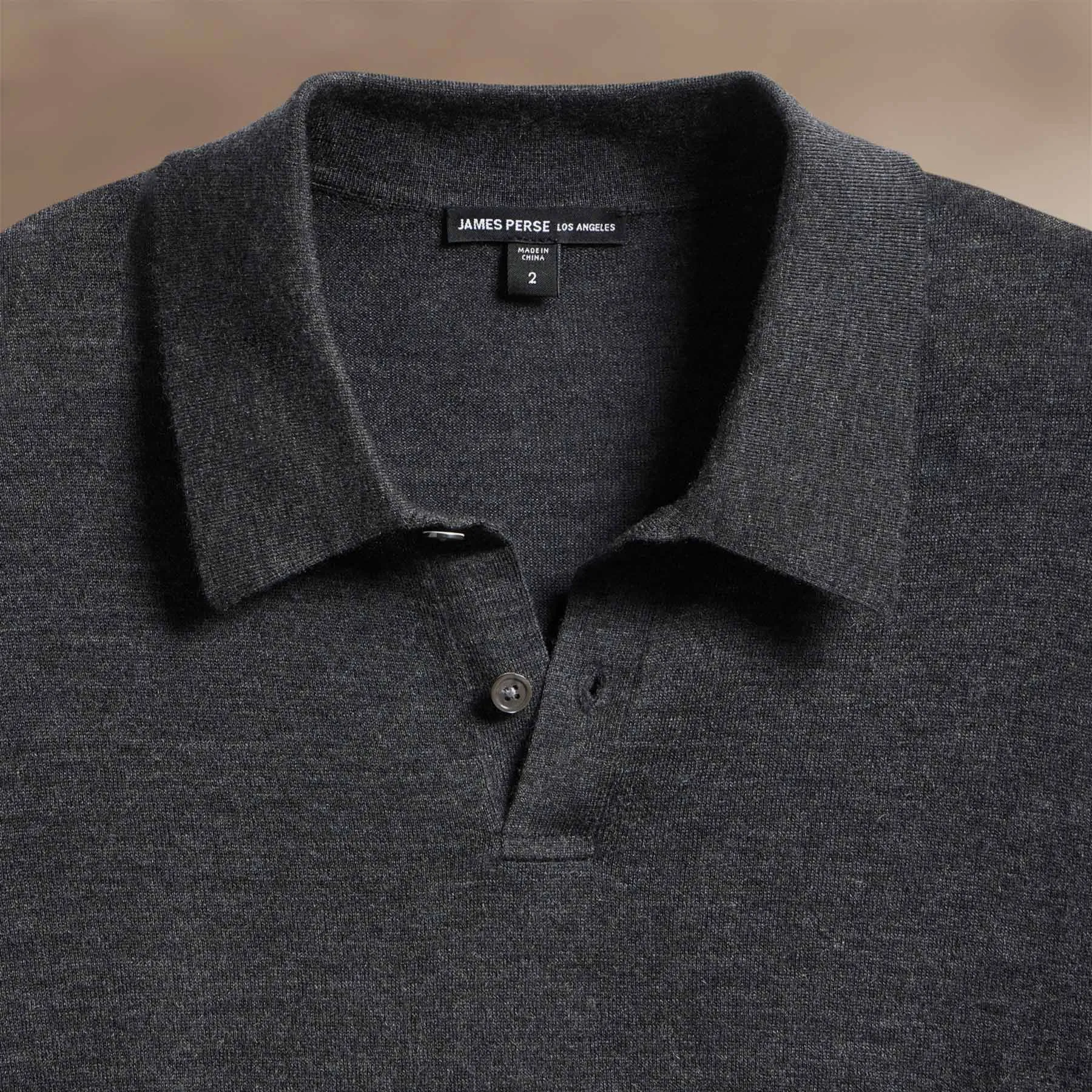 Ultrafine Cashmere Tipped Polo - Coal/Light Heather Grey sold by James Perse product image thumbnail 3