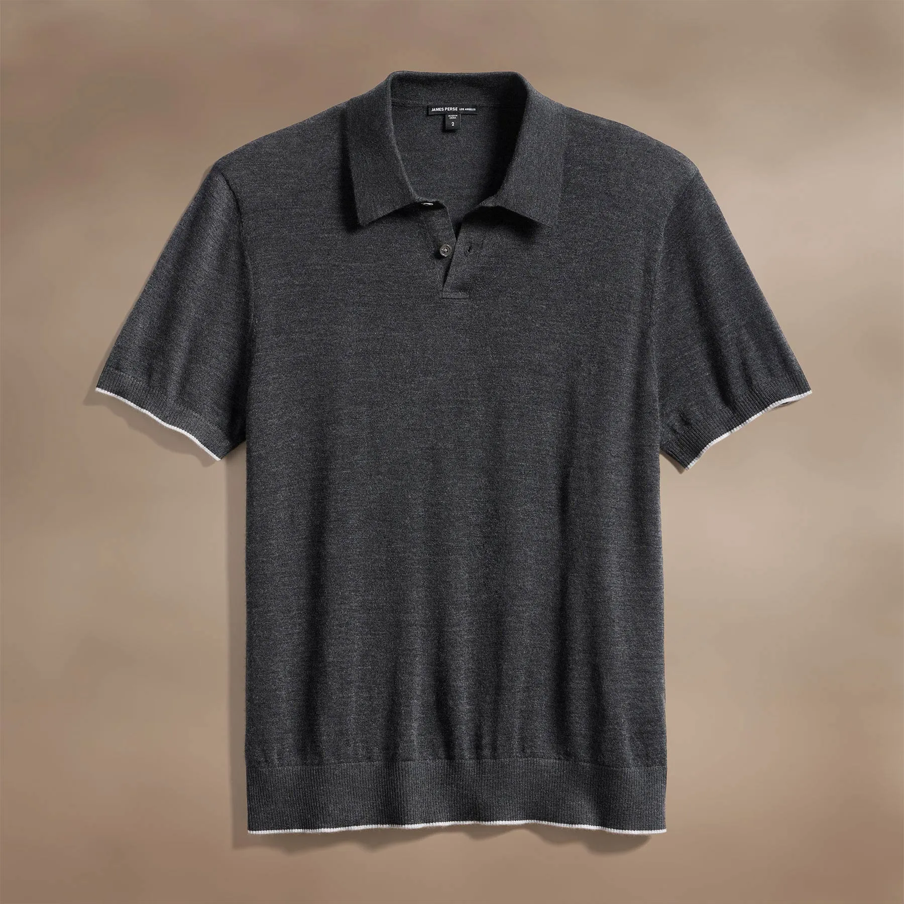 Ultrafine Cashmere Tipped Polo - Coal/Light Heather Grey sold by James Perse