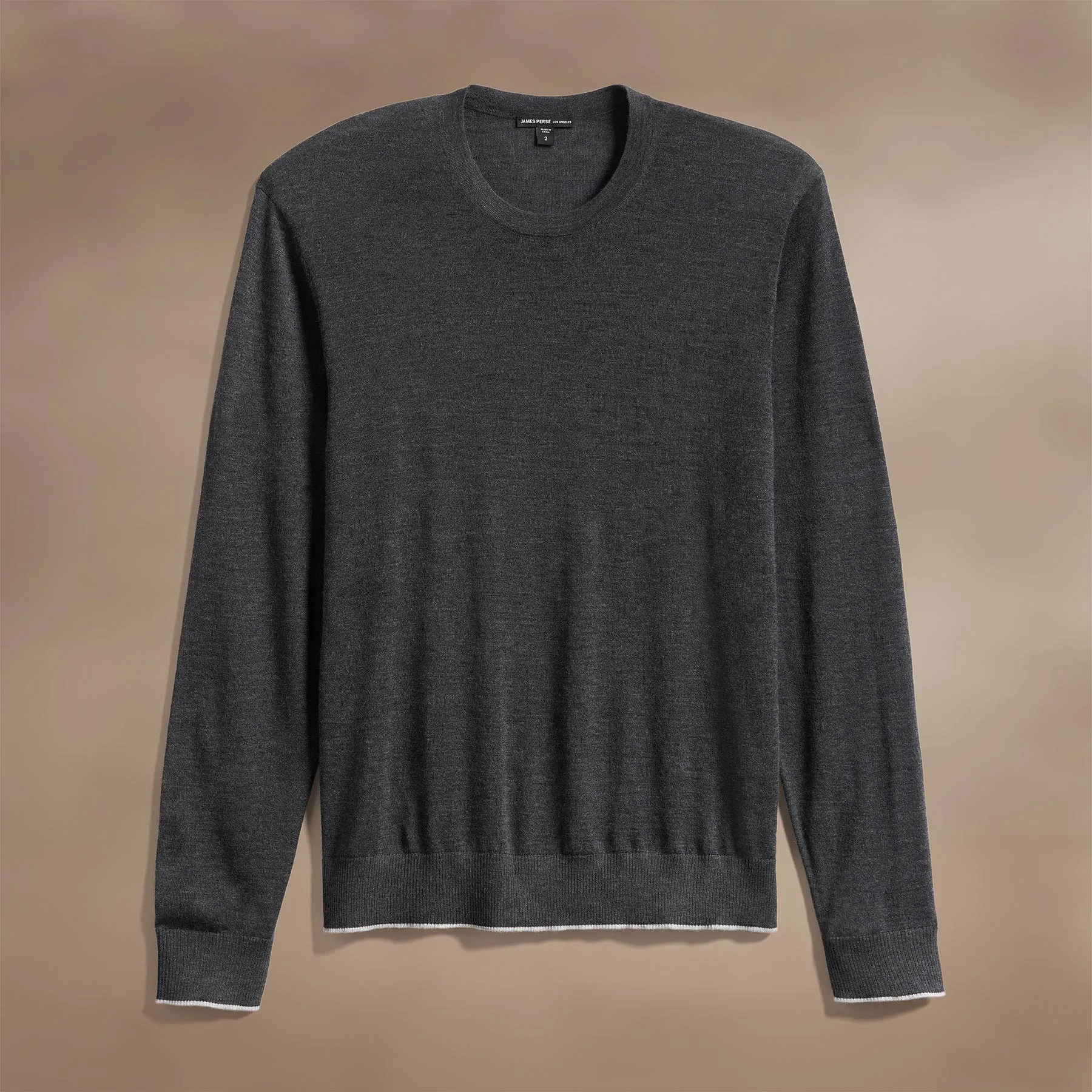 Ultrafine Cashmere Tipped Crew - Coal/Light Heather Grey sold by James Perse