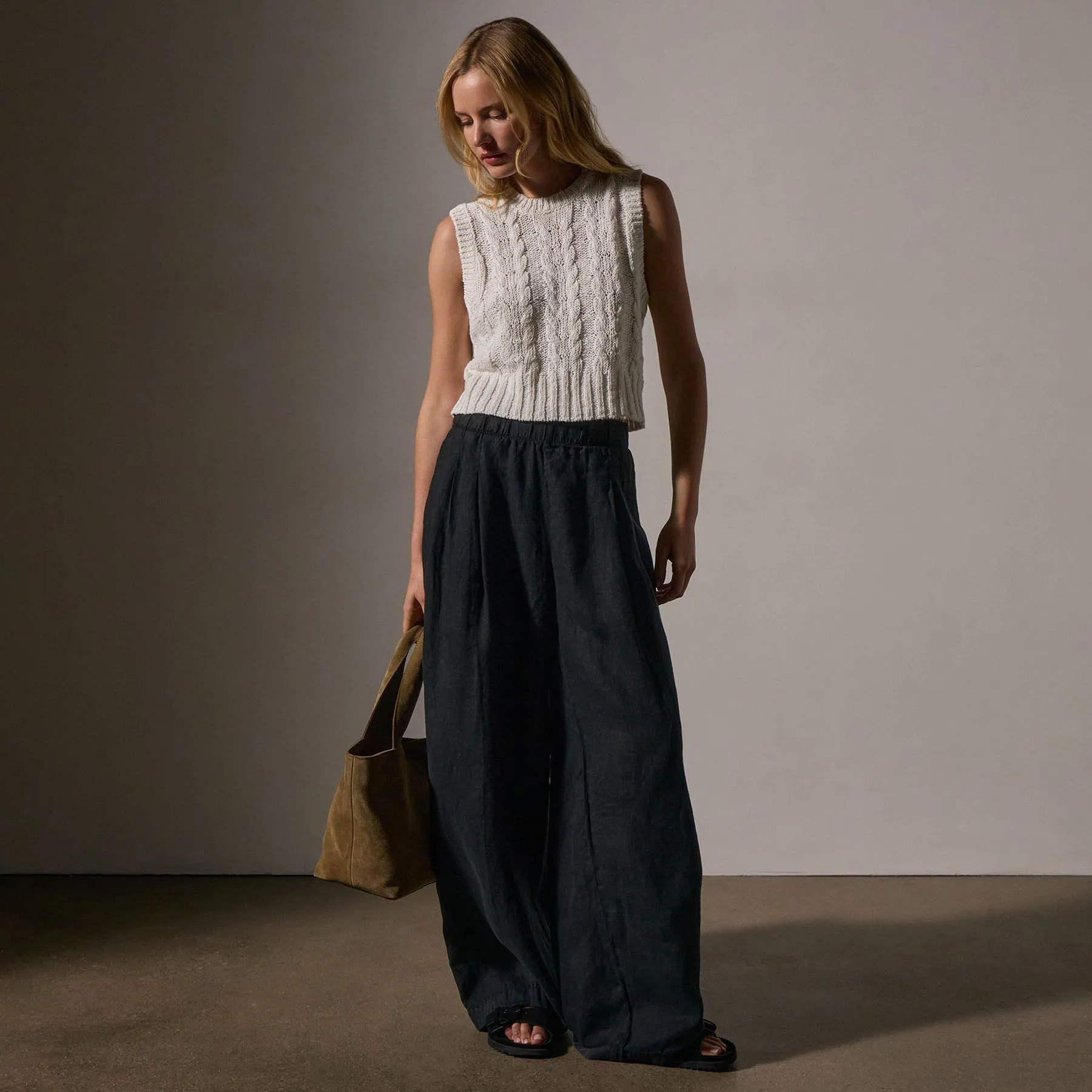 Cotton Linen Cable Knit Vest - White sold by James Perse product image thumbnail 3