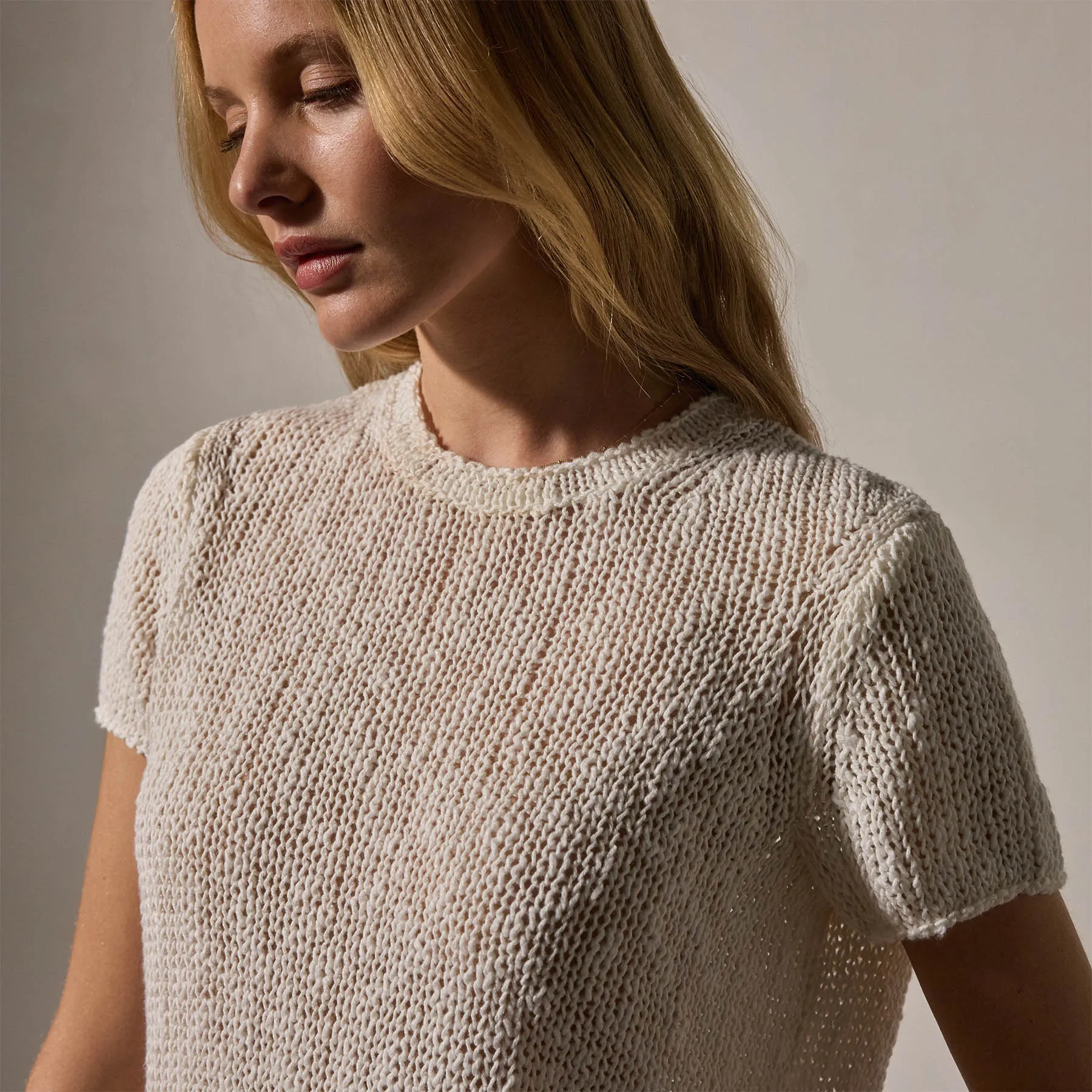 Cotton Linen Knit Crew Neck - White sold by James Perse product image thumbnail 2