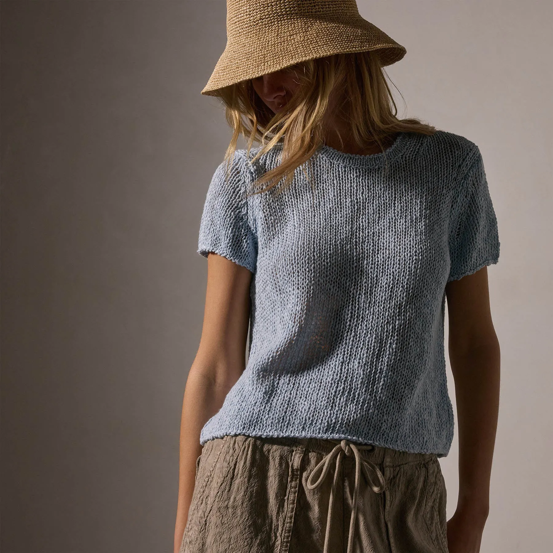 Cotton Linen Knit Crew Neck - Bleached Blue sold by James Perse